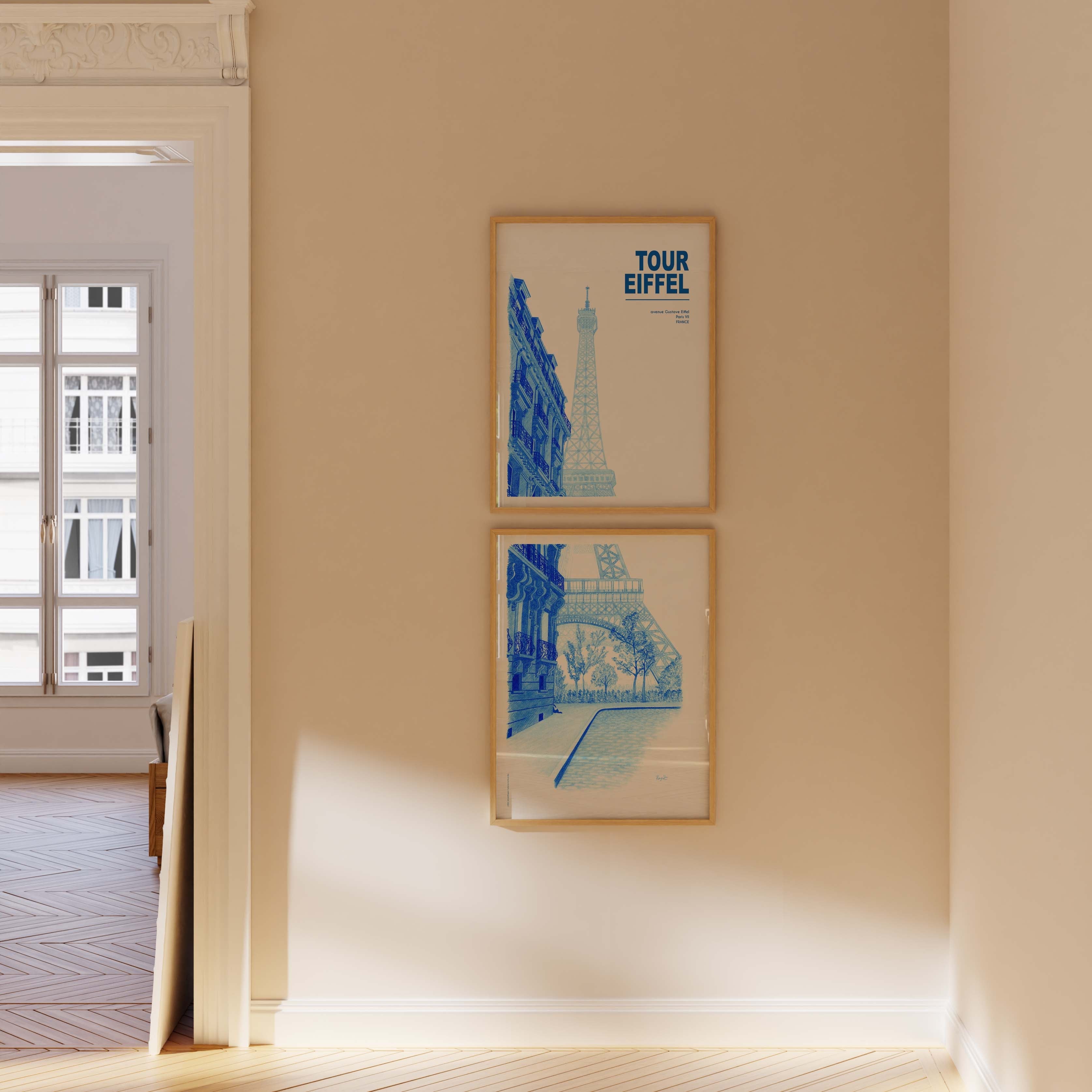 Diptych Posters The City in Blue - Paris - Eiffel Tower