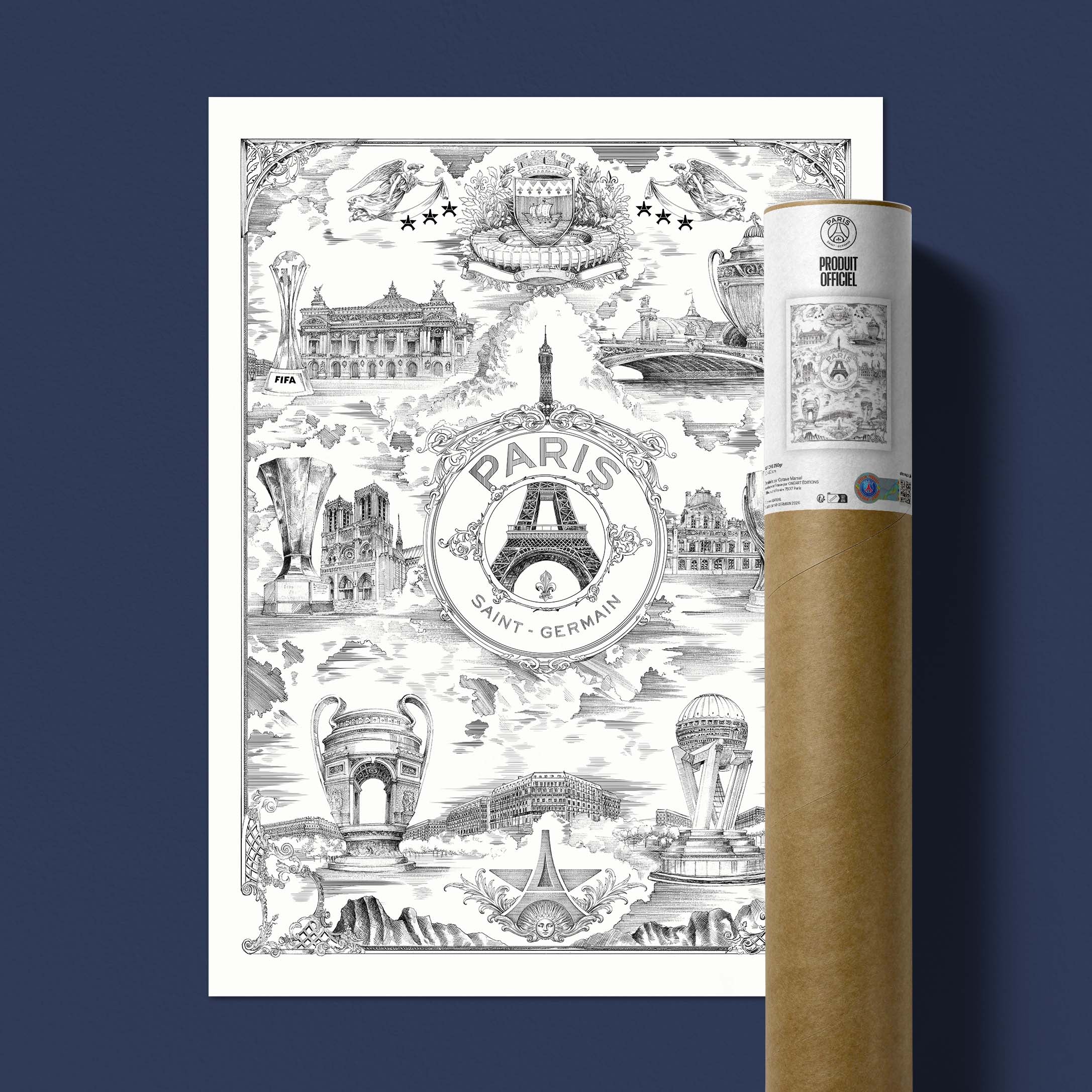 PSG Poster - Parisian Allegory on a white background by Octave Marsal