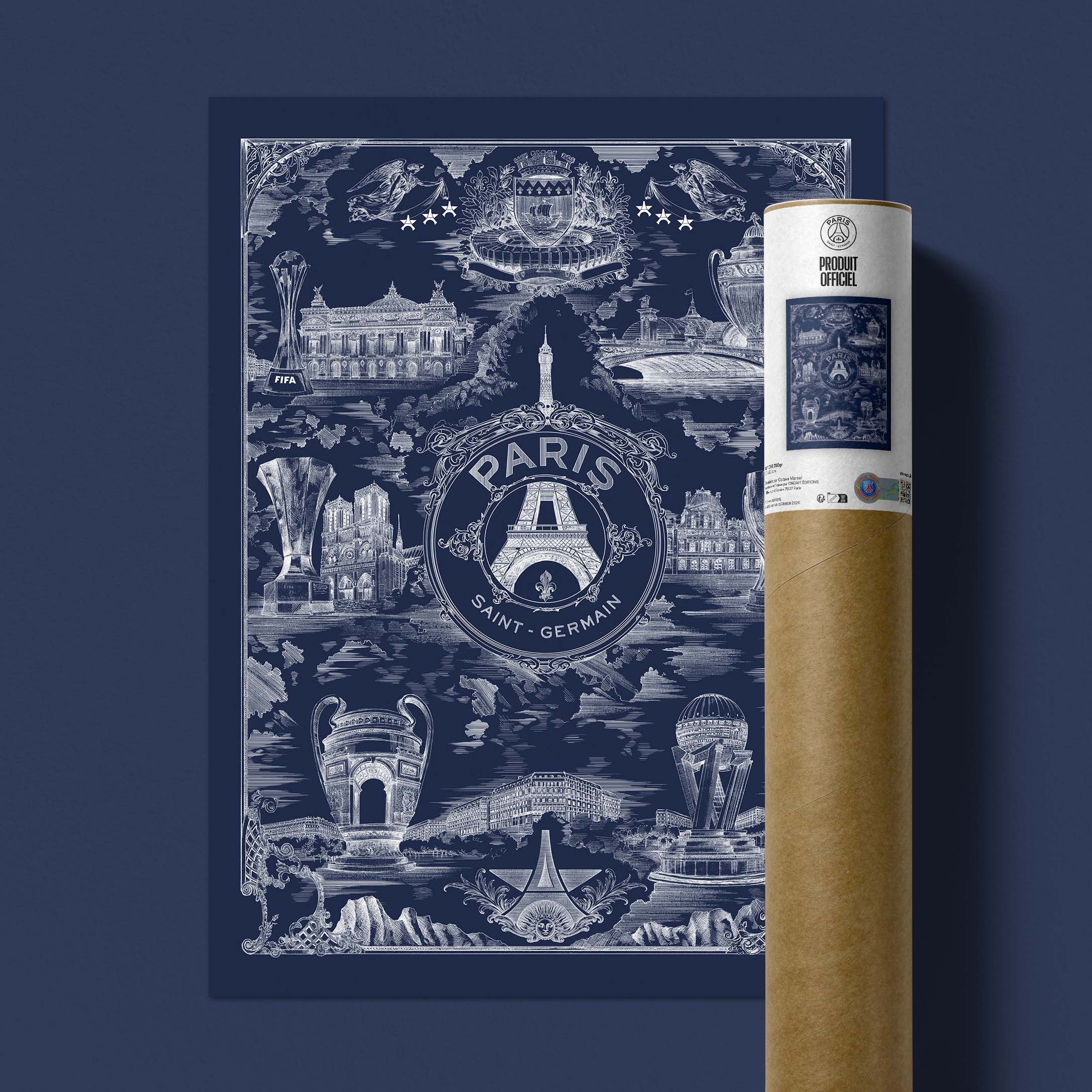 PSG Poster - Parisian Allegory on a blue background by Octave Marsal