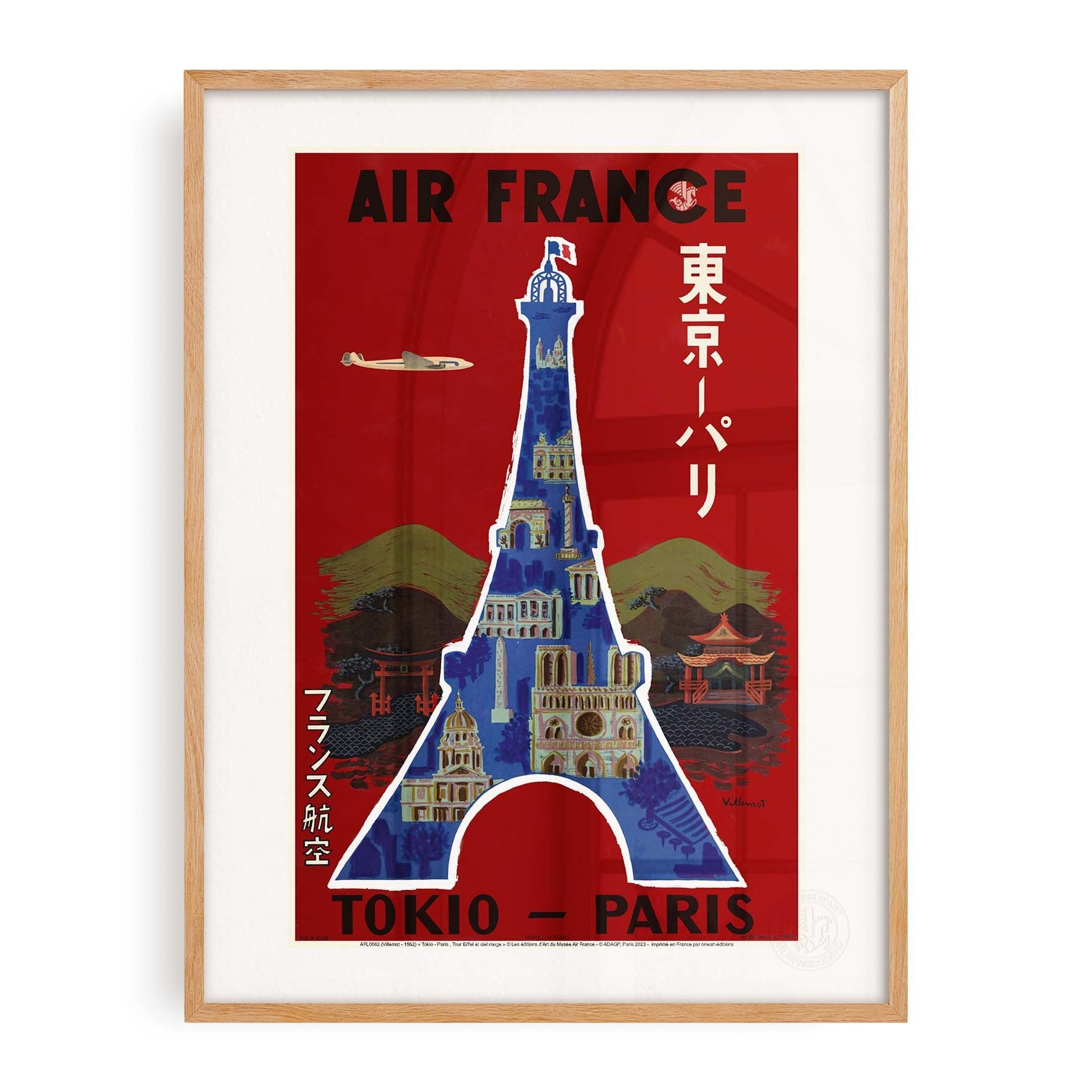 Affiche "Les Imparfaits" Air France - Tokio - Paris, Tour Eiffel et ciel rouge