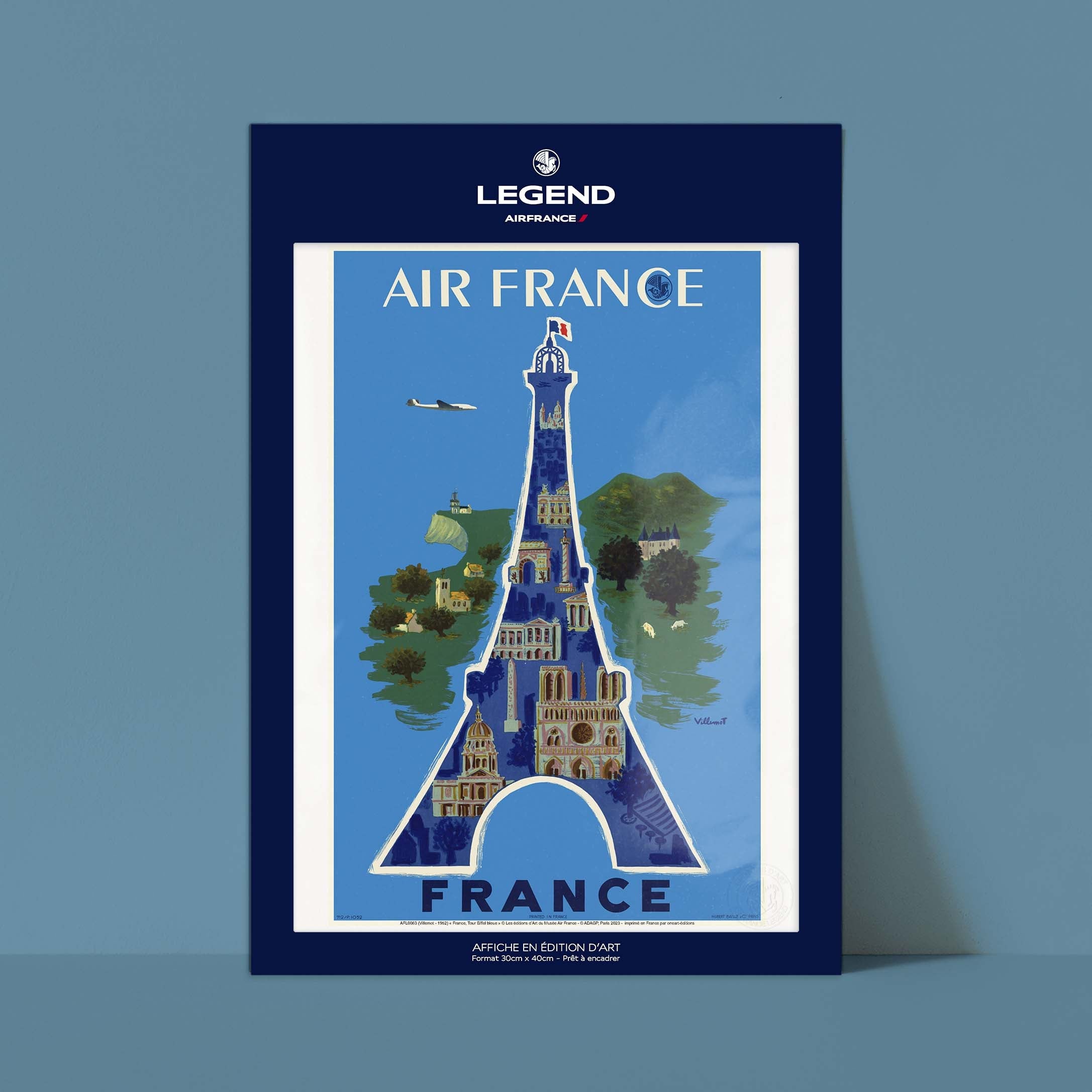 Locandina Air France - Francia, Torre Eiffel blu