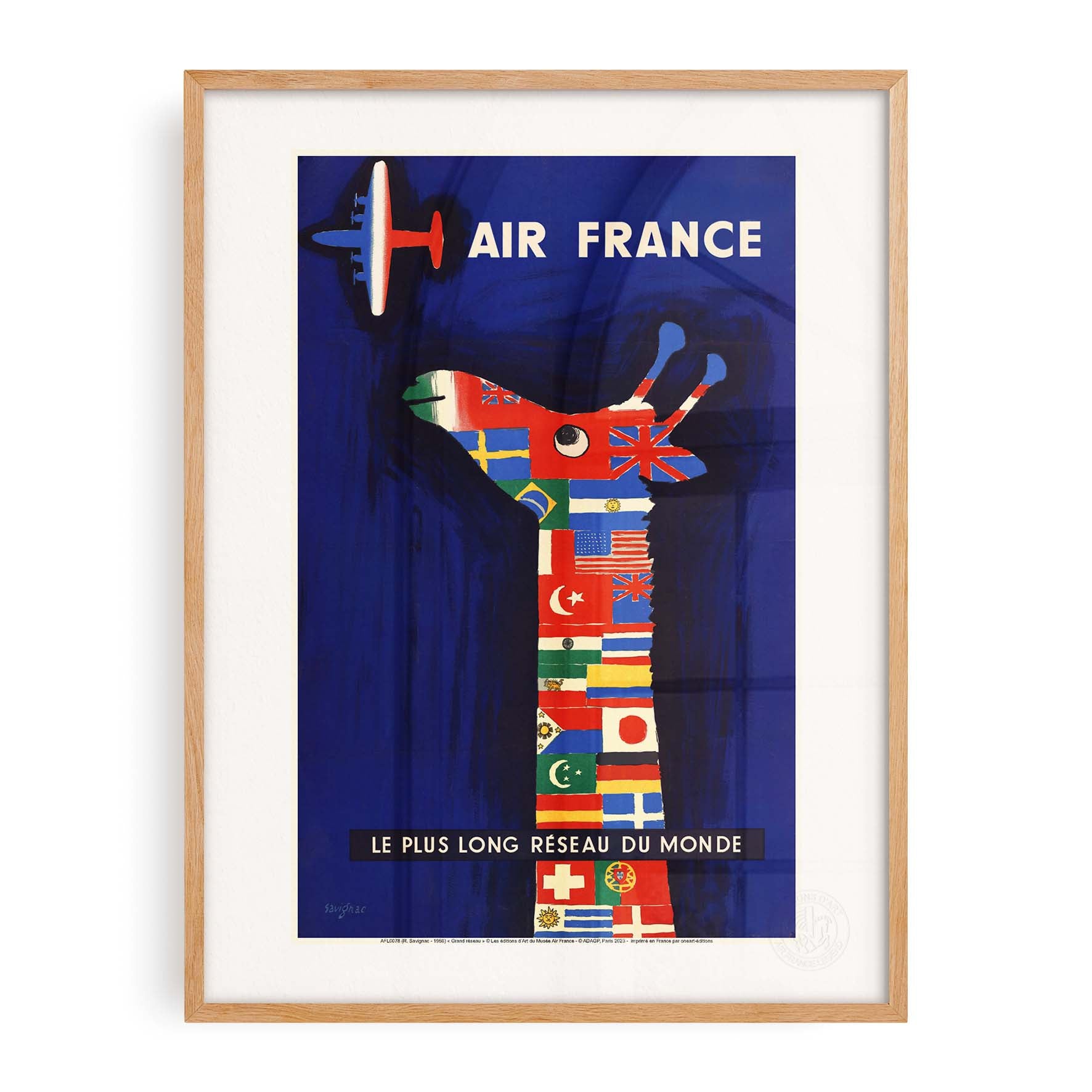 Affiche Air France - France, girafe et drapeaux