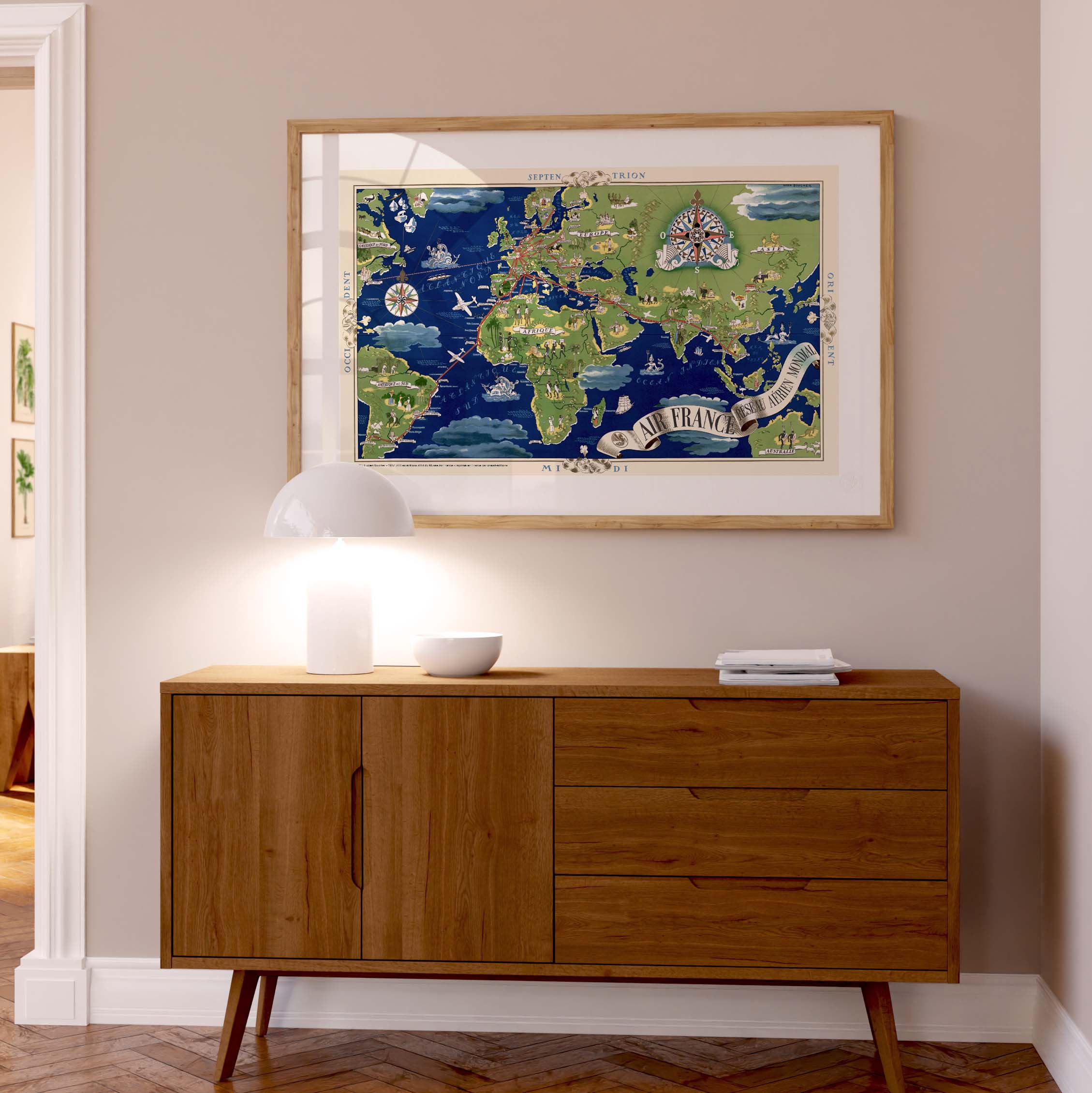 Poster Air France - Mappa del mondo blu/verde