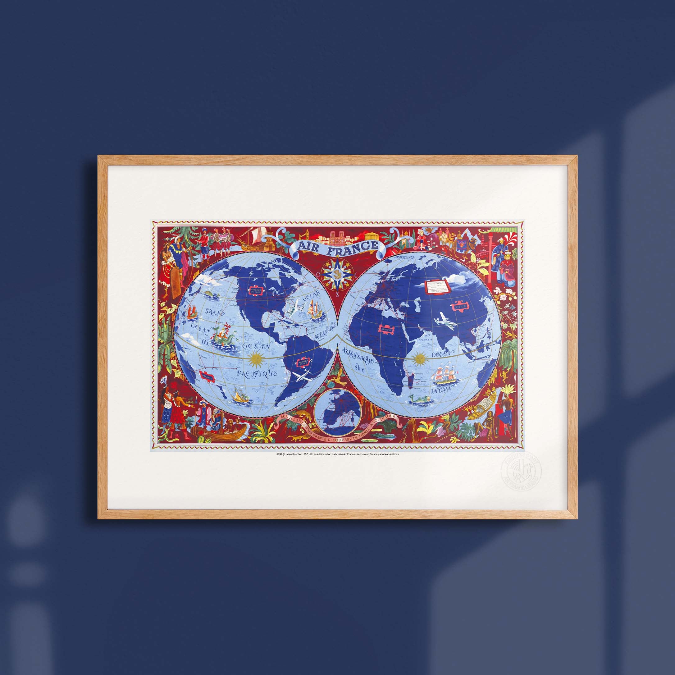 Poster Air France - Mappa del mondo: Sulle ali di Air France
