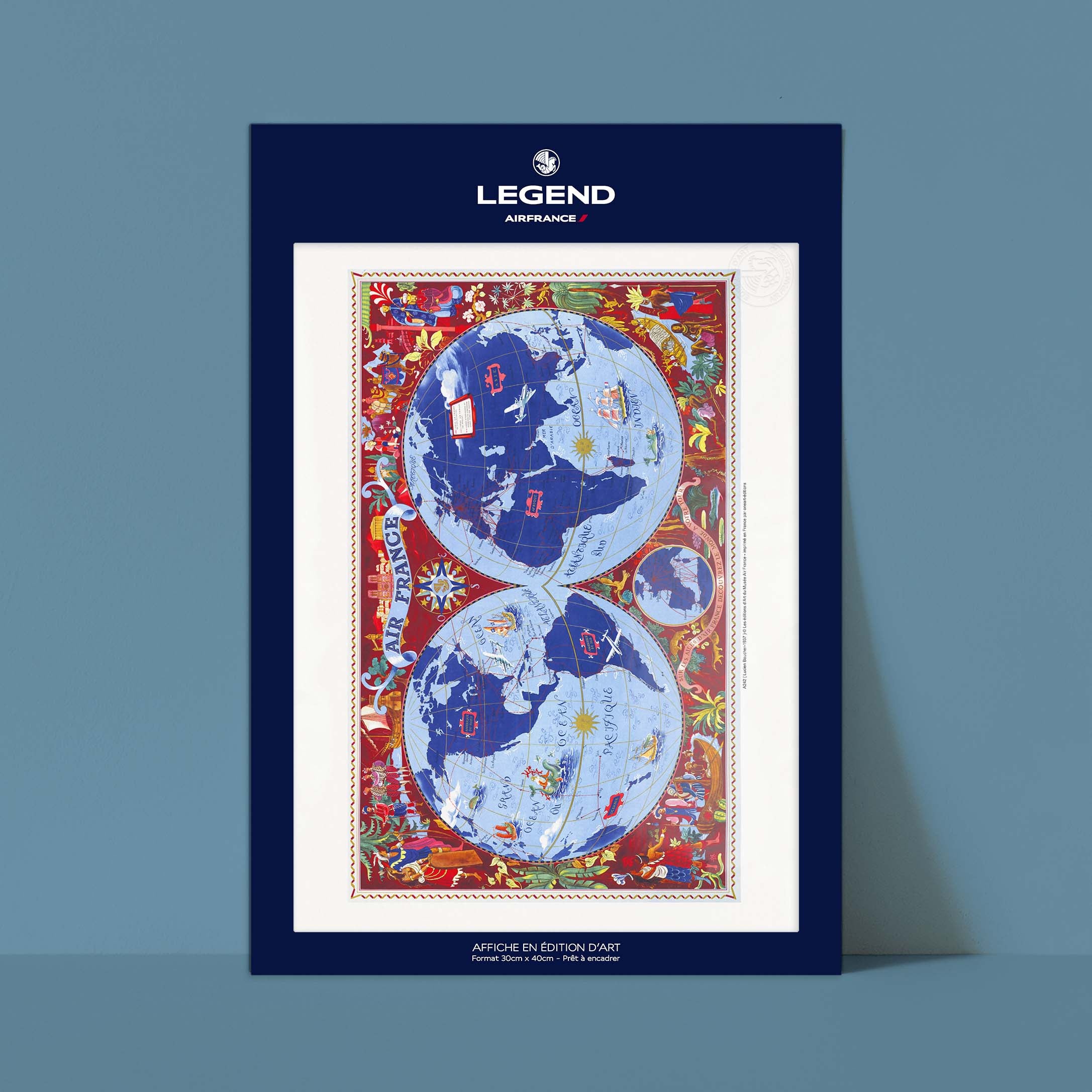 Poster Air France - Mappa del mondo: Sulle ali di Air France