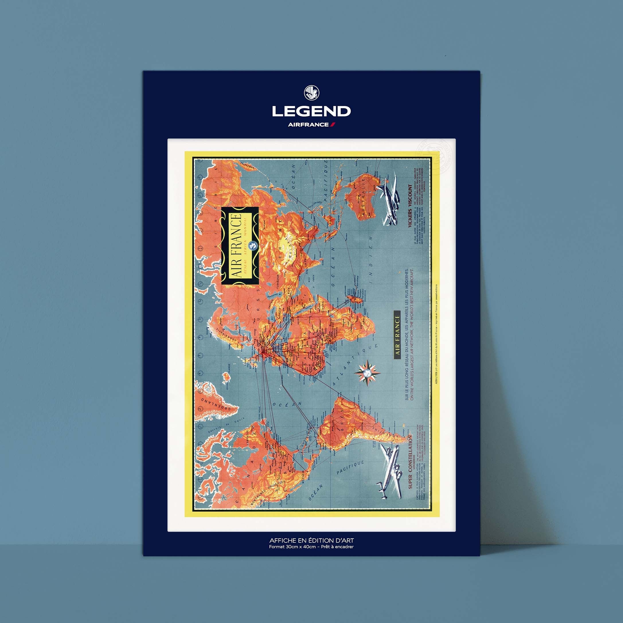 Affiche "Les Imparfaits" Air France - Planisphère découvrez le monde…