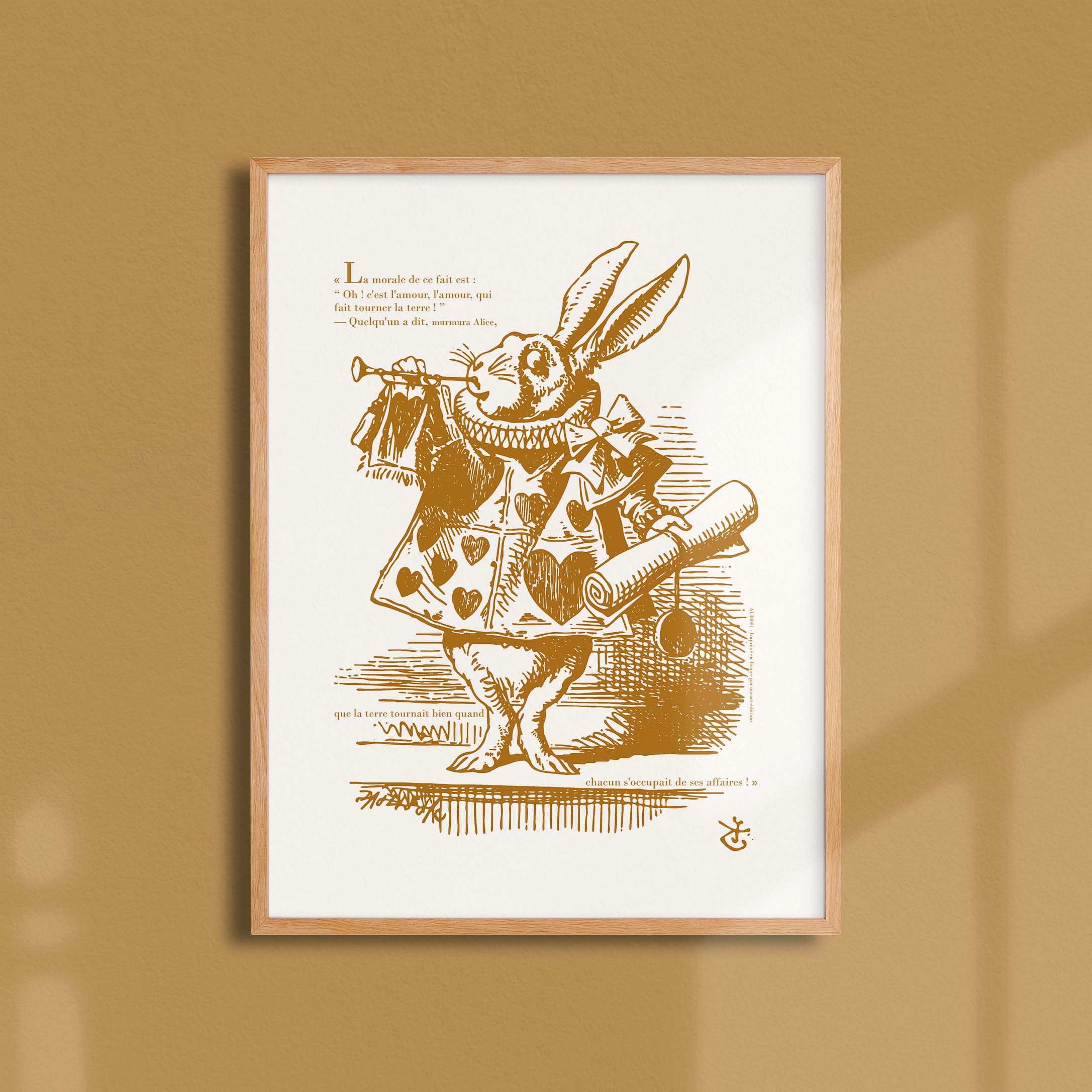 Affiche Alice - Il coniglio bianco, vestito da messaggero, soffia in una tromba.