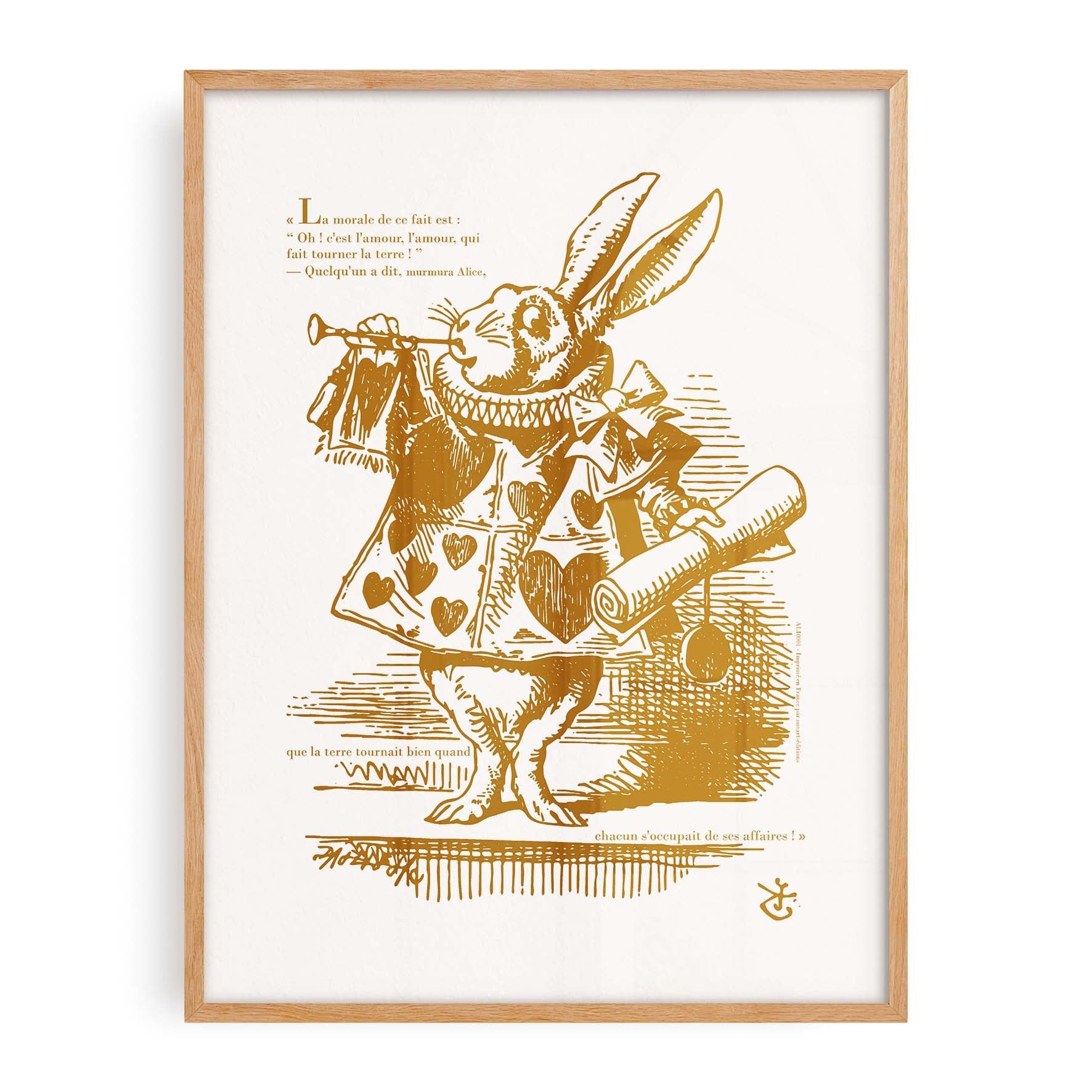 Affiche "Les Imparfaits" Alice - Le lapin blanc, habillé en hérault, souffle dans une trompette