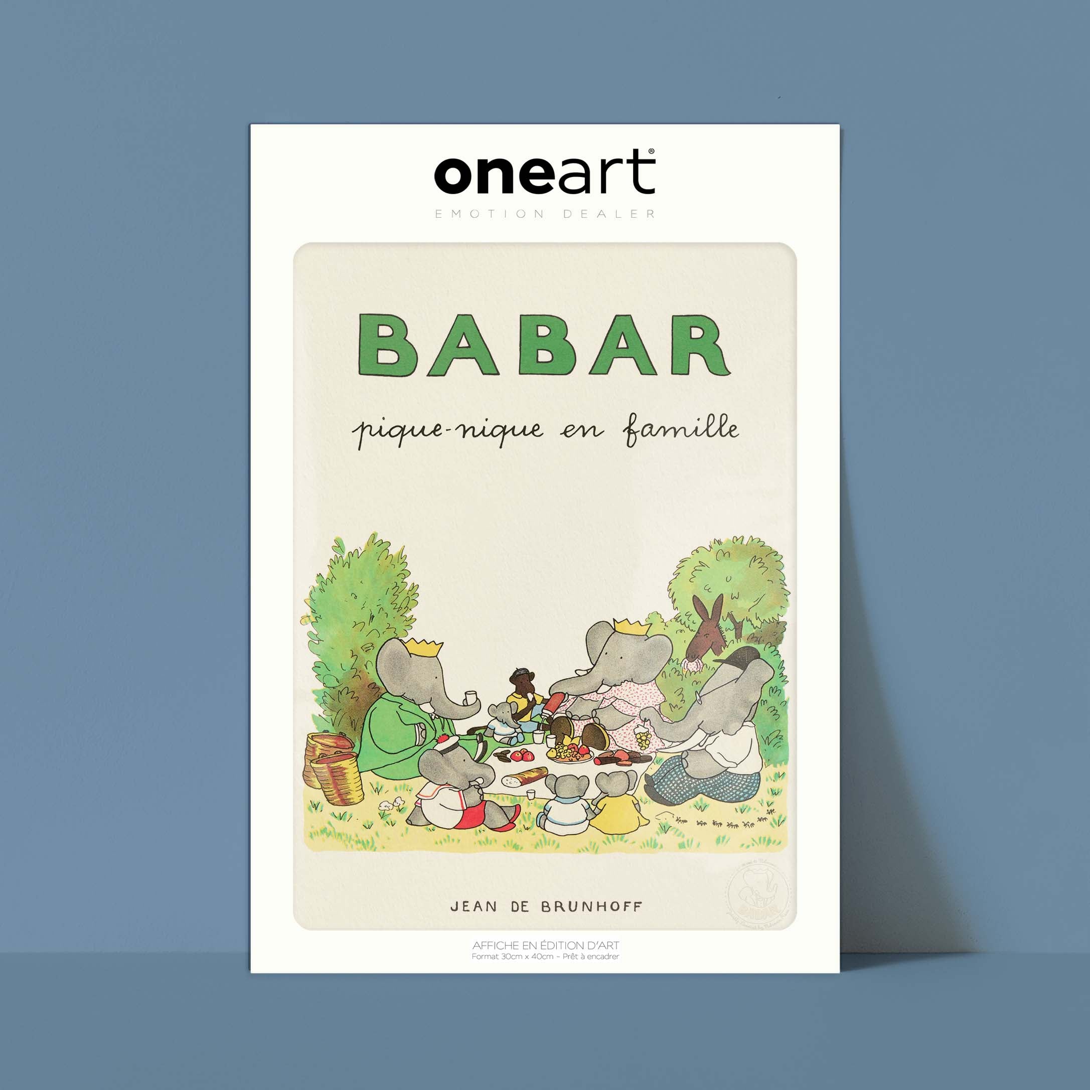 Affiche Babar pique-nique en famille-oneart.fr