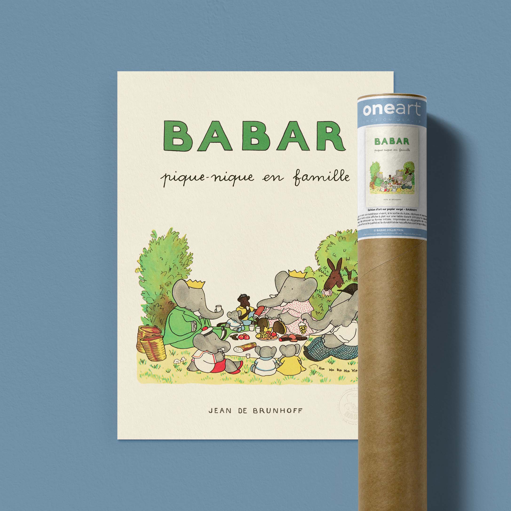 Affiche Babar pique-nique en famille-oneart.fr