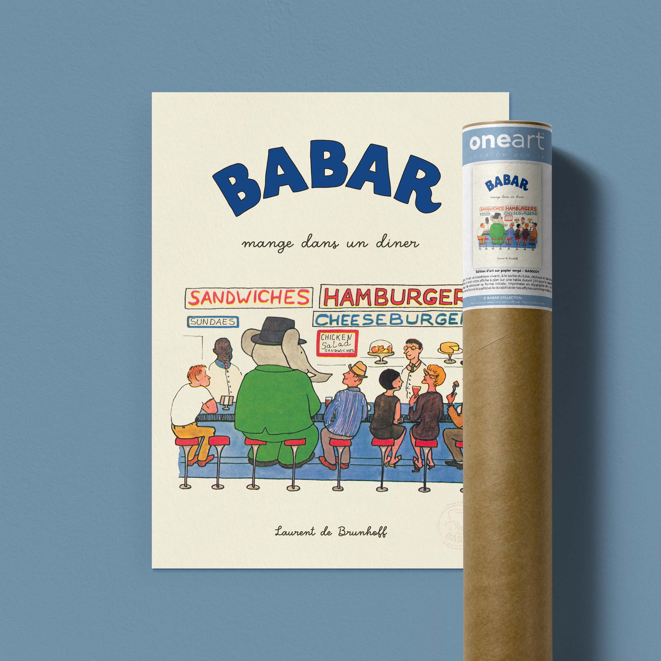 Affiche Babar mange dans un diner