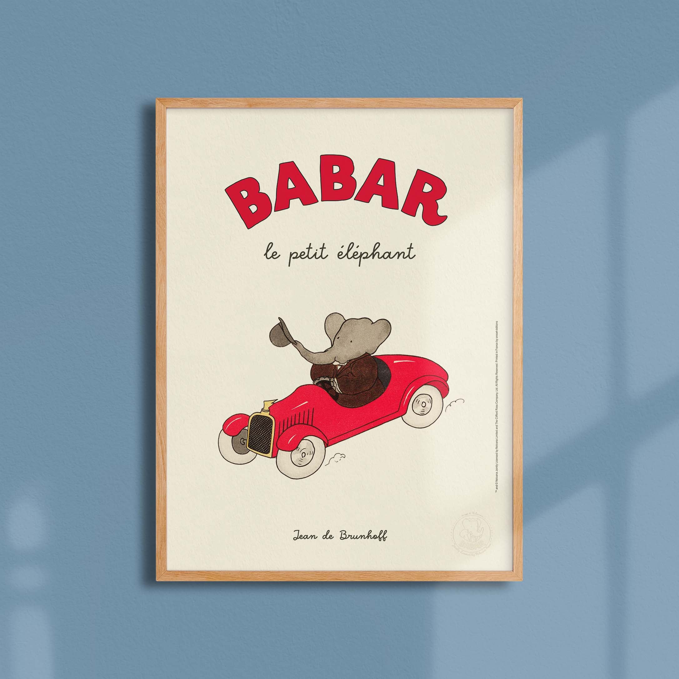 Poster Babar the little elephant, in his car