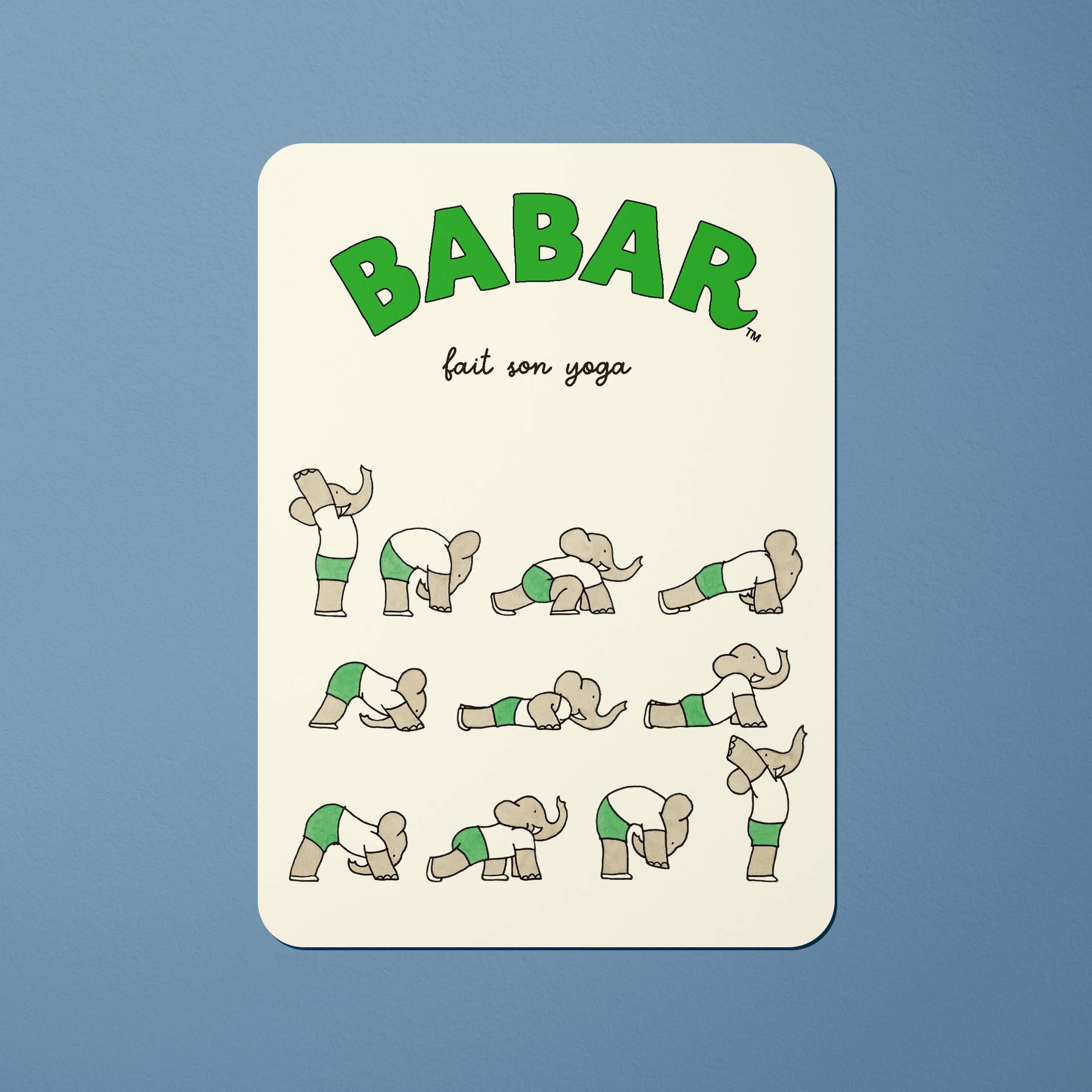 Carte postale Babar Babar fait son yoga - vert