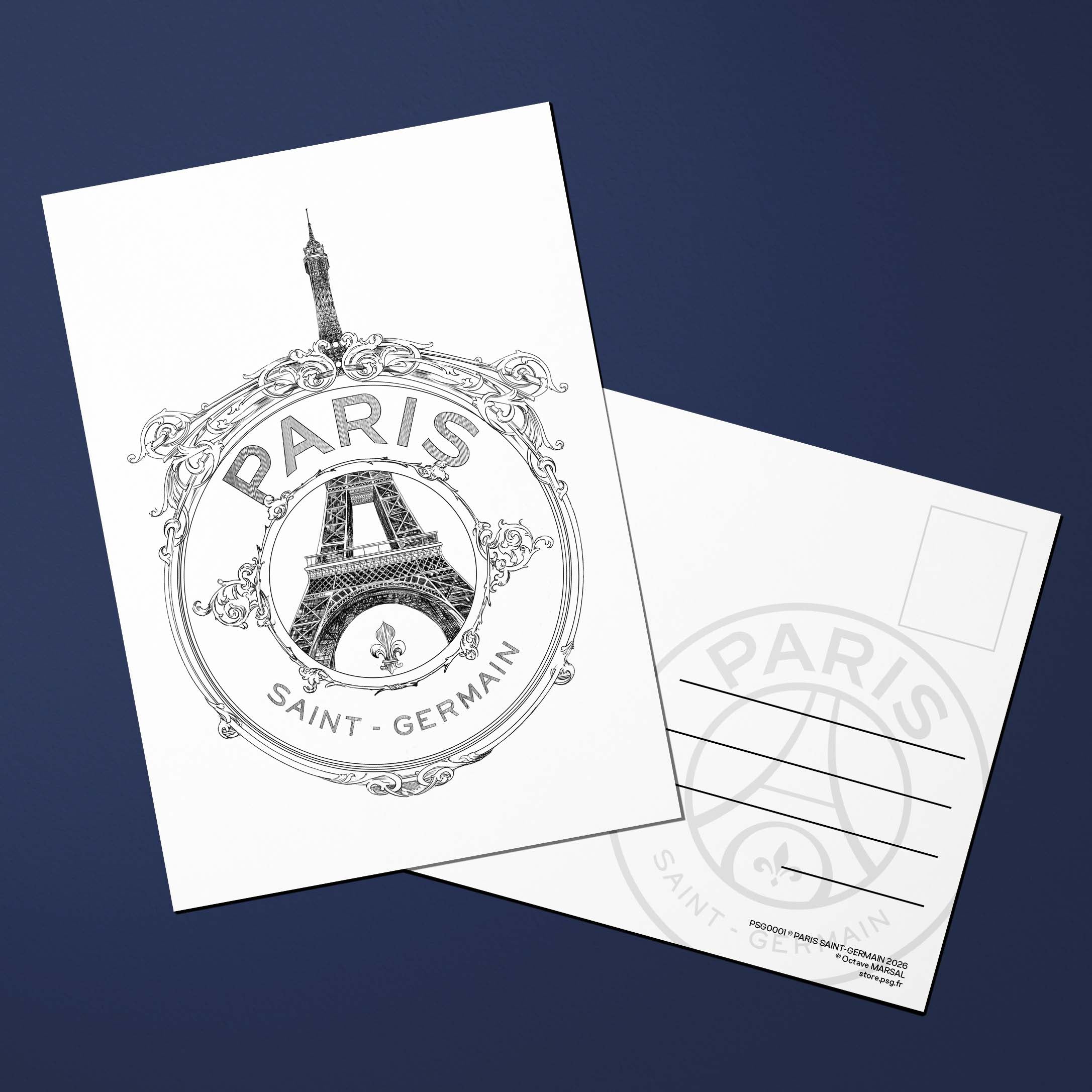 Carte postale PSG - Allégorie Parisienne sur fond blanc par Octave Marsal