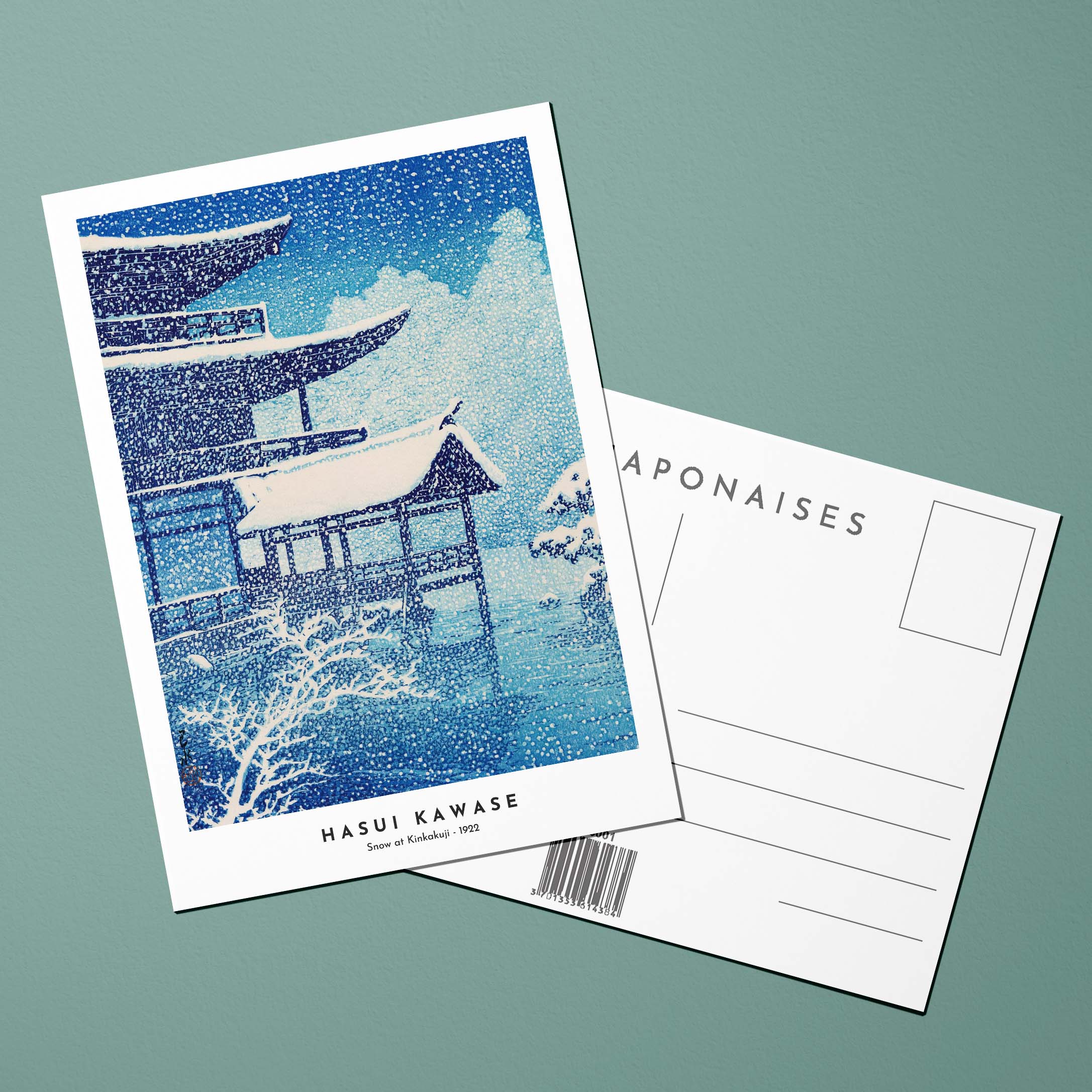 Cartolina Stampe giapponesi Neve di Kinkakuji