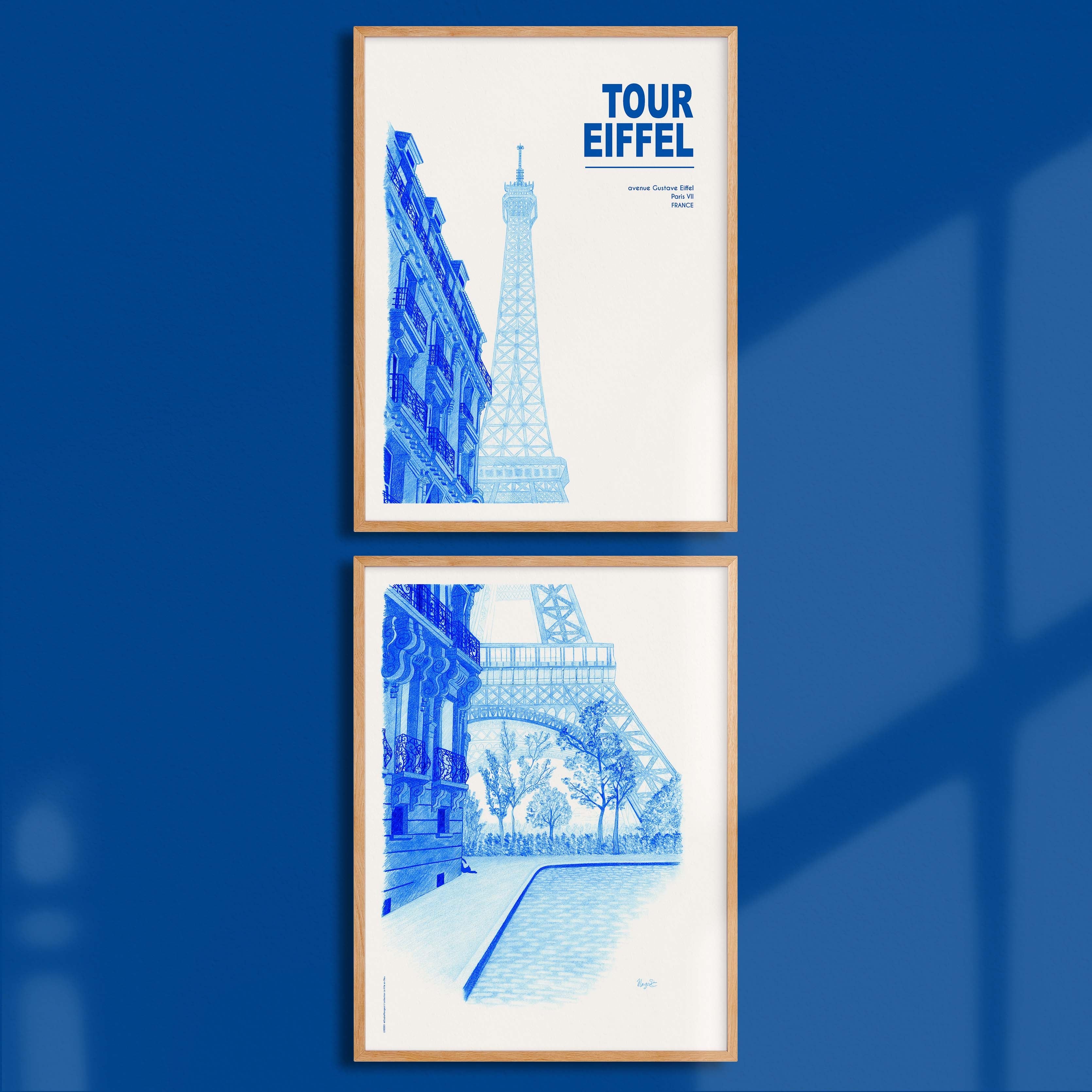 Diptych Posters The City in Blue - Paris - Eiffel Tower