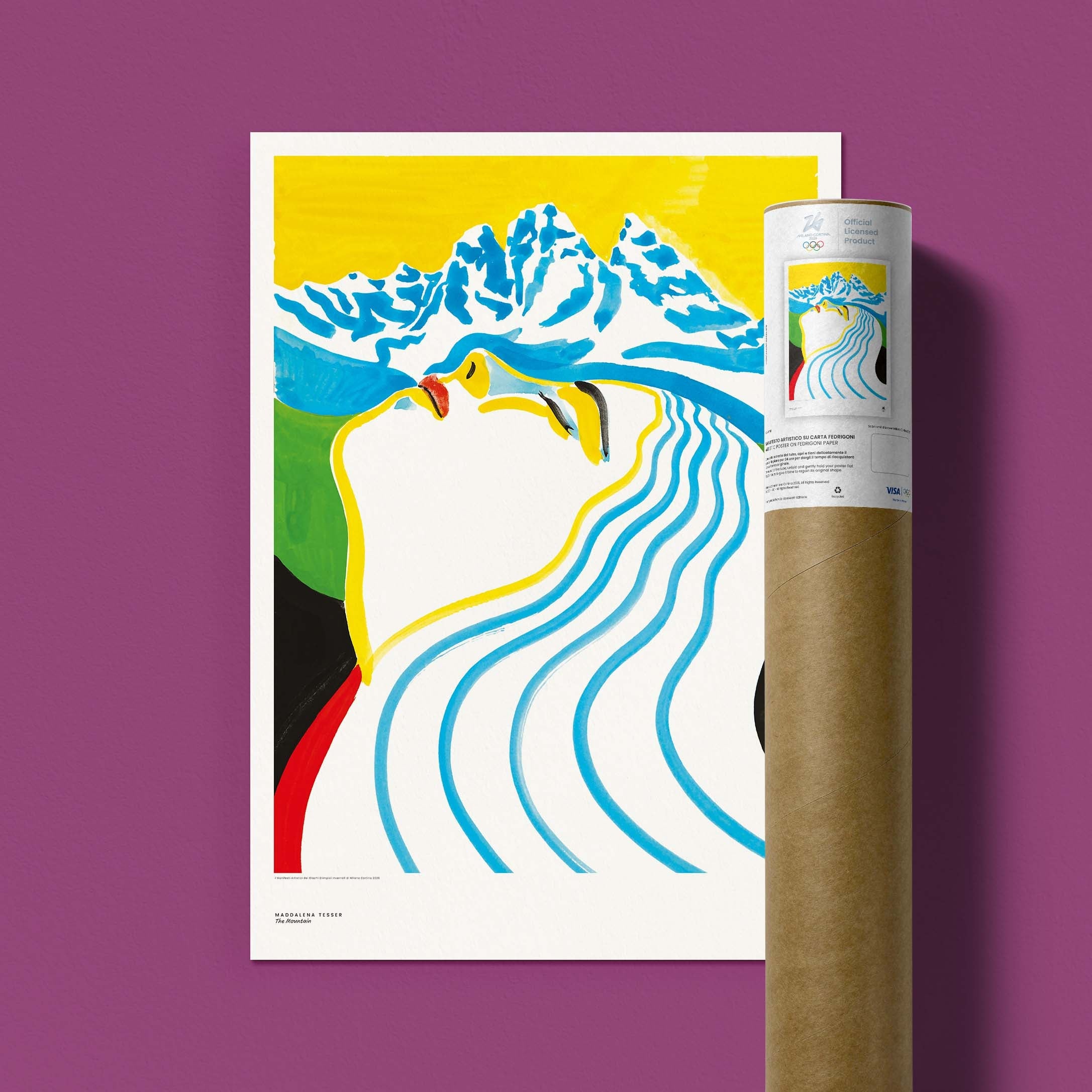 Affiche artistique Milano Cortina 2026 pour les Jeux Olympiques, The Mountain par Maddalena Tesser