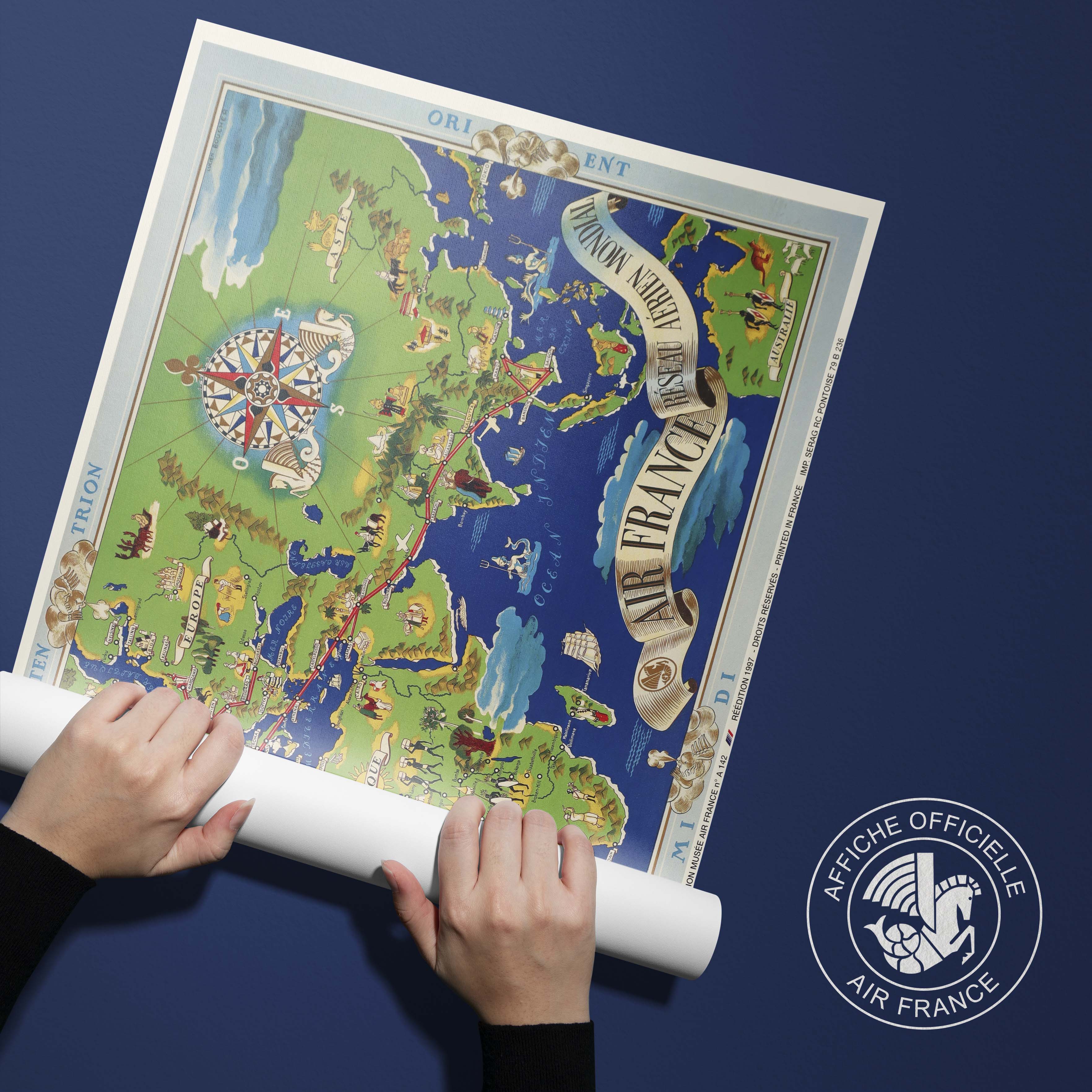 Affiche d'agence Air France - Planisphère - Septentrion-oneart.fr