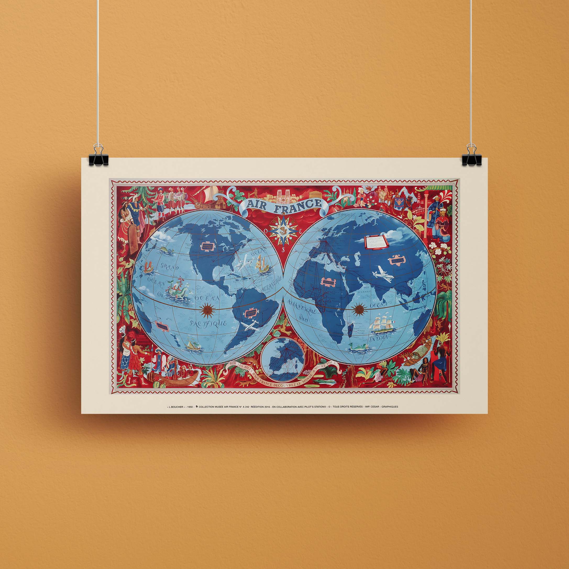 Affiche d'agence Air France - Mappemonde-oneart.fr