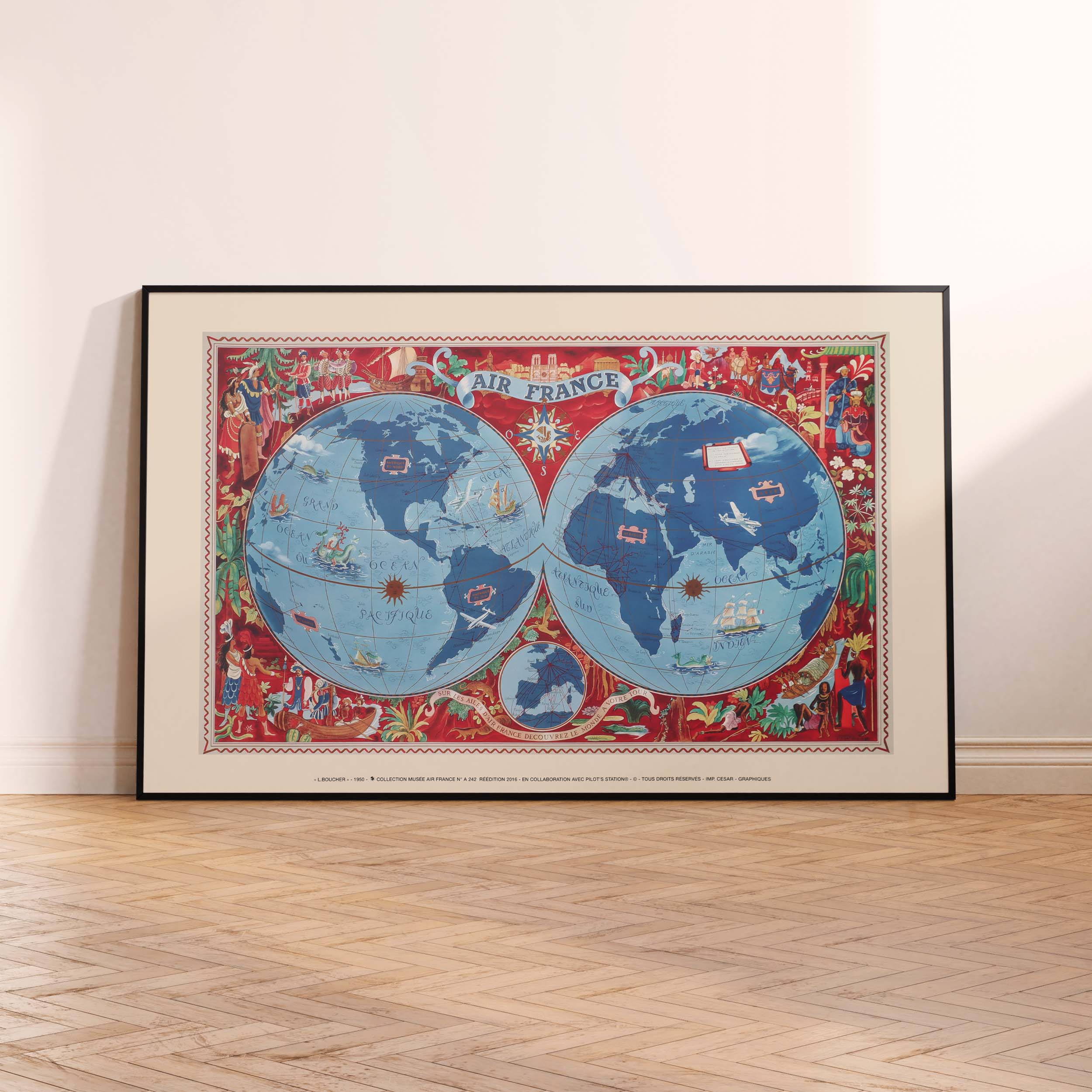 Affiche d'agence Air France - Mappemonde-oneart.fr