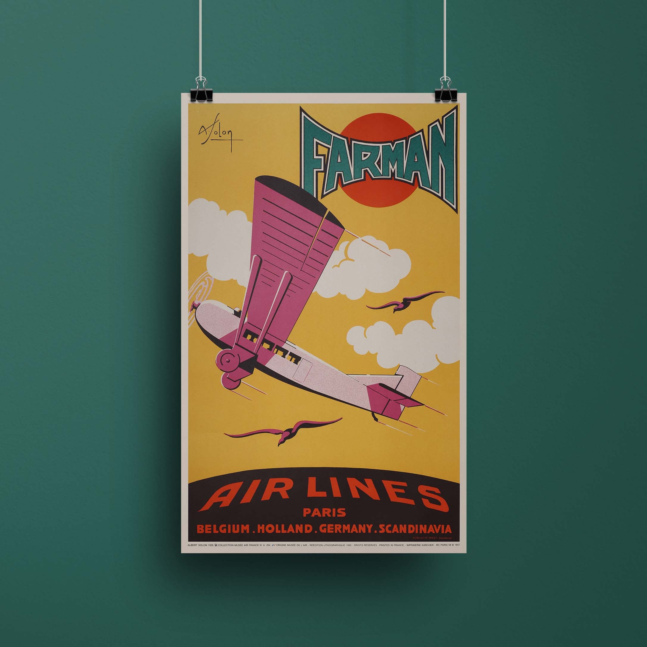 Affiche d'agence Farman Airlines - Paris Belgium Germany Scandinavia-oneart.fr