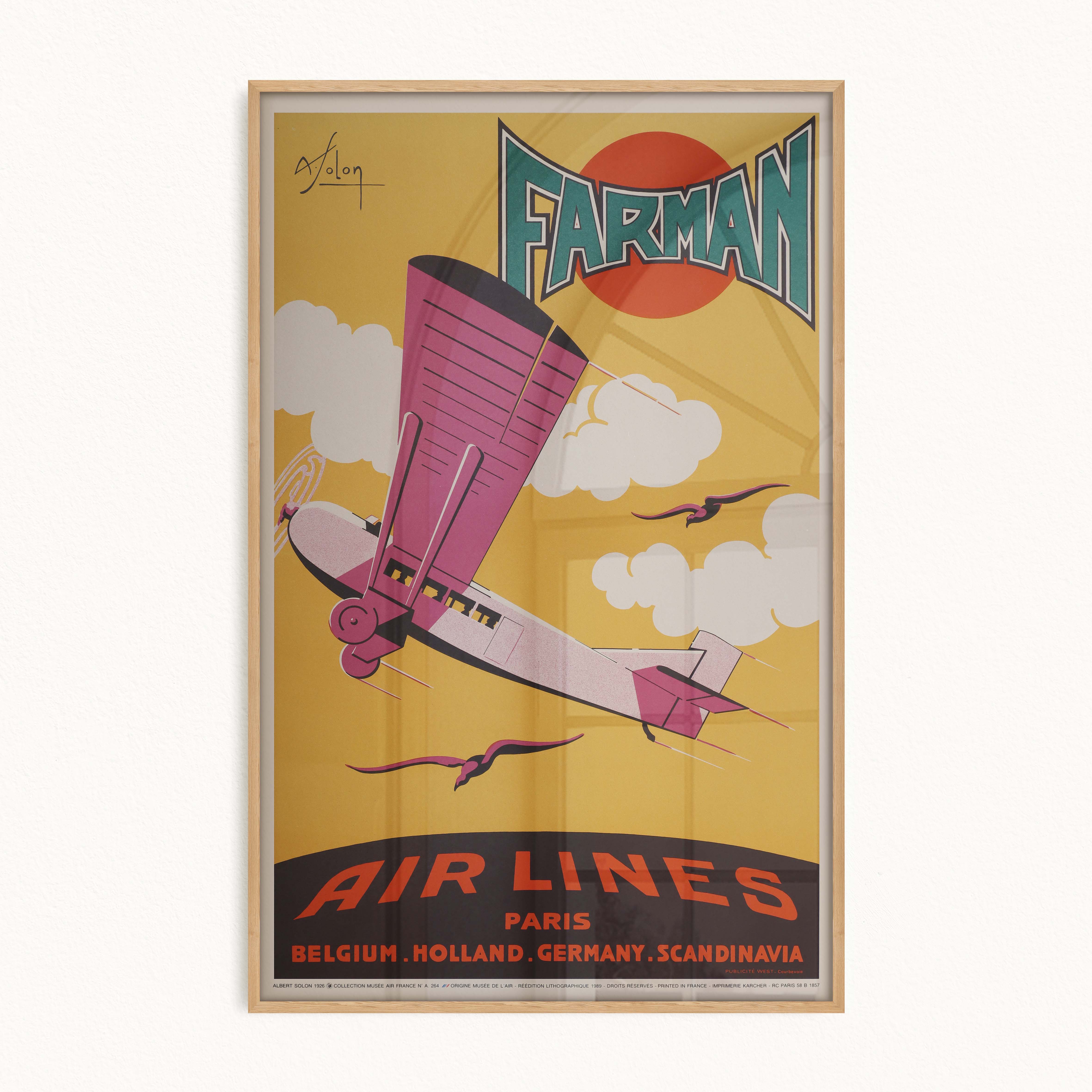 Affiche d'agence Farman Airlines - Paris Belgium Germany Scandinavia-oneart.fr