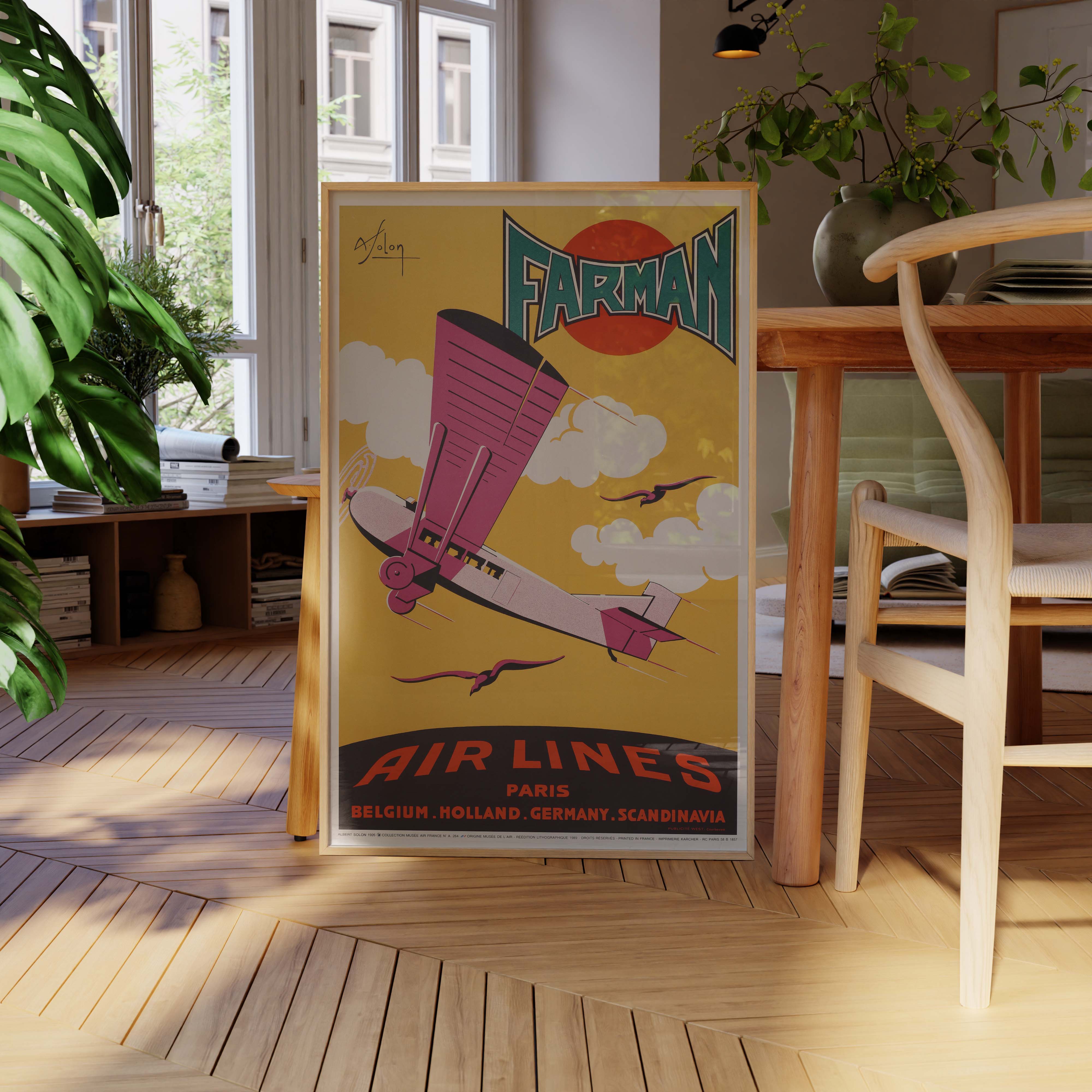 Affiche d'agence Farman Airlines - Paris Belgium Germany Scandinavia-oneart.fr
