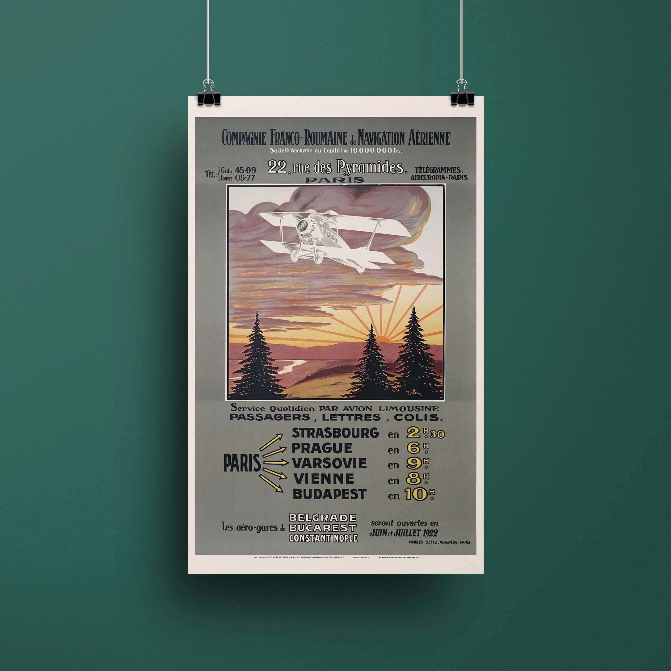 Affiche d'agence Compagnie Franco-Roumaine de navigation aérienne-oneart.fr