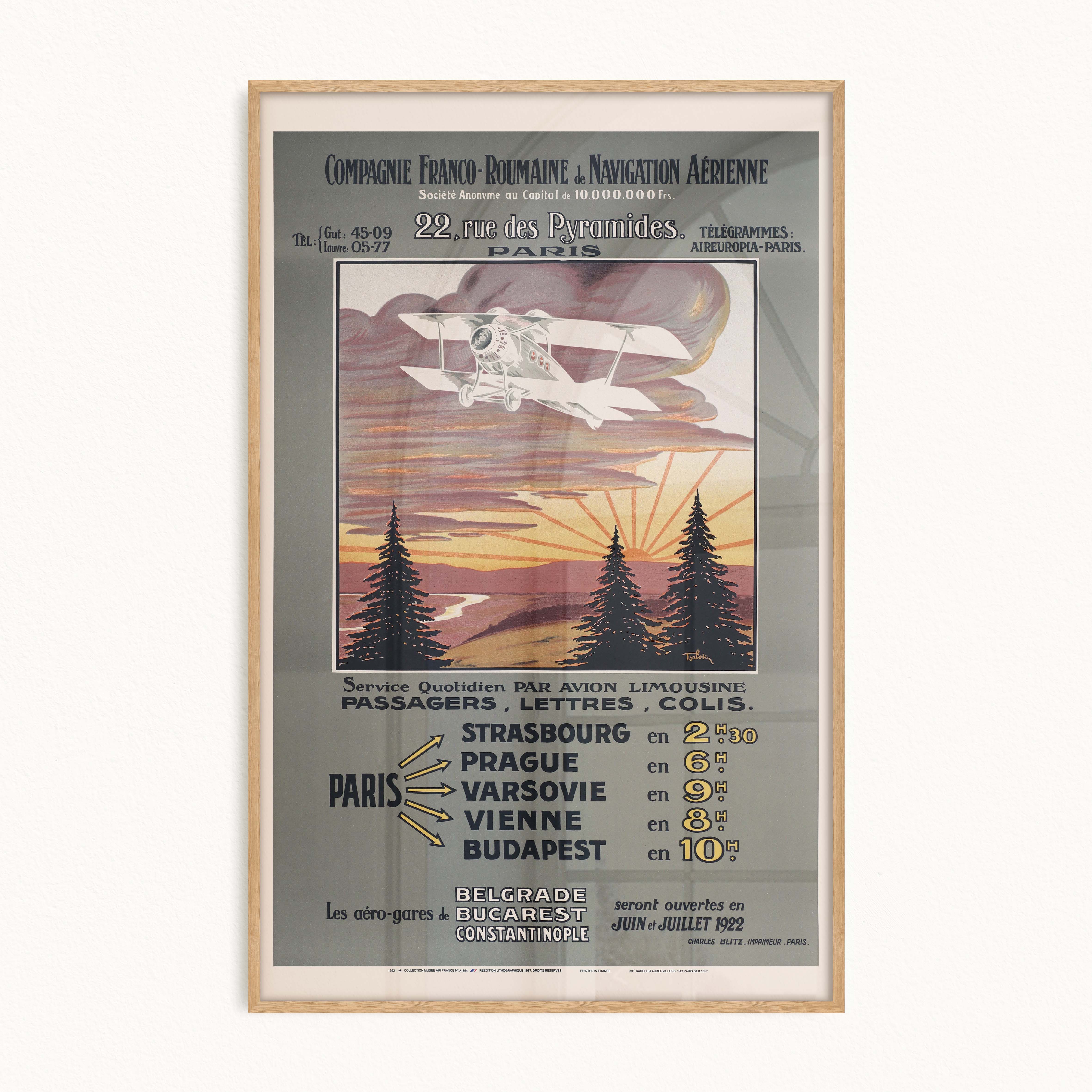 Affiche d'agence Compagnie Franco-Roumaine de navigation aérienne-oneart.fr