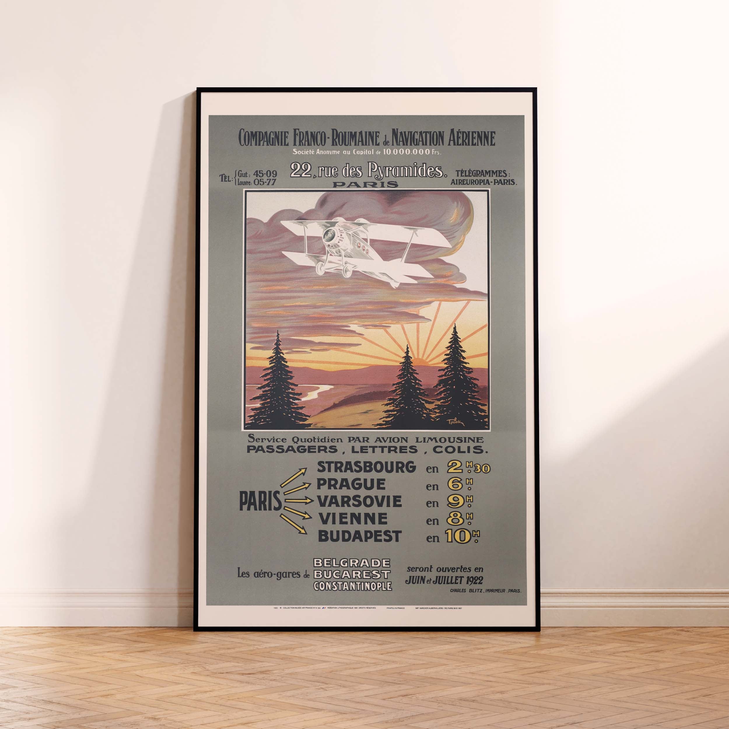Affiche d'agence Compagnie Franco-Roumaine de navigation aérienne-oneart.fr