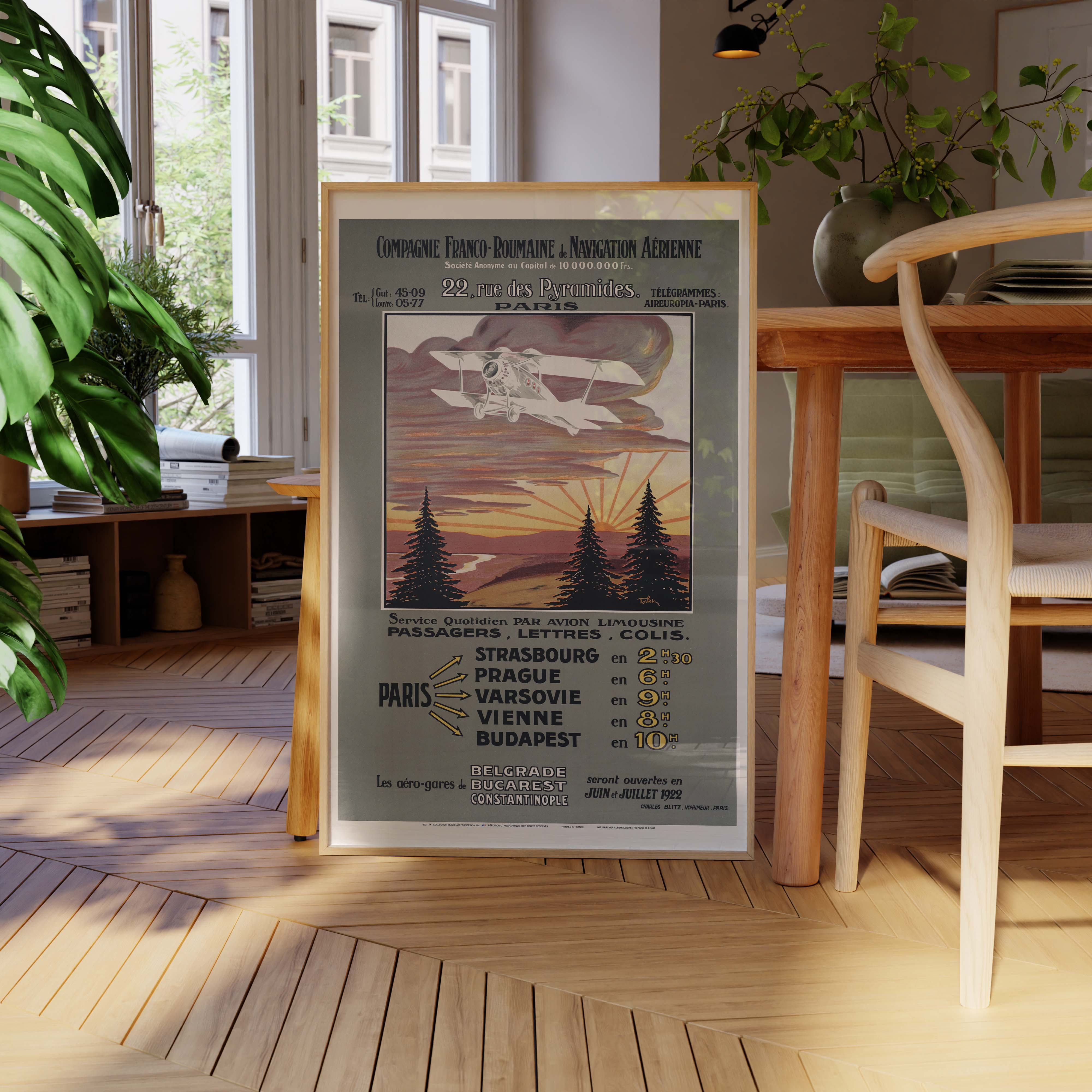 Affiche d'agence Compagnie Franco-Roumaine de navigation aérienne-oneart.fr