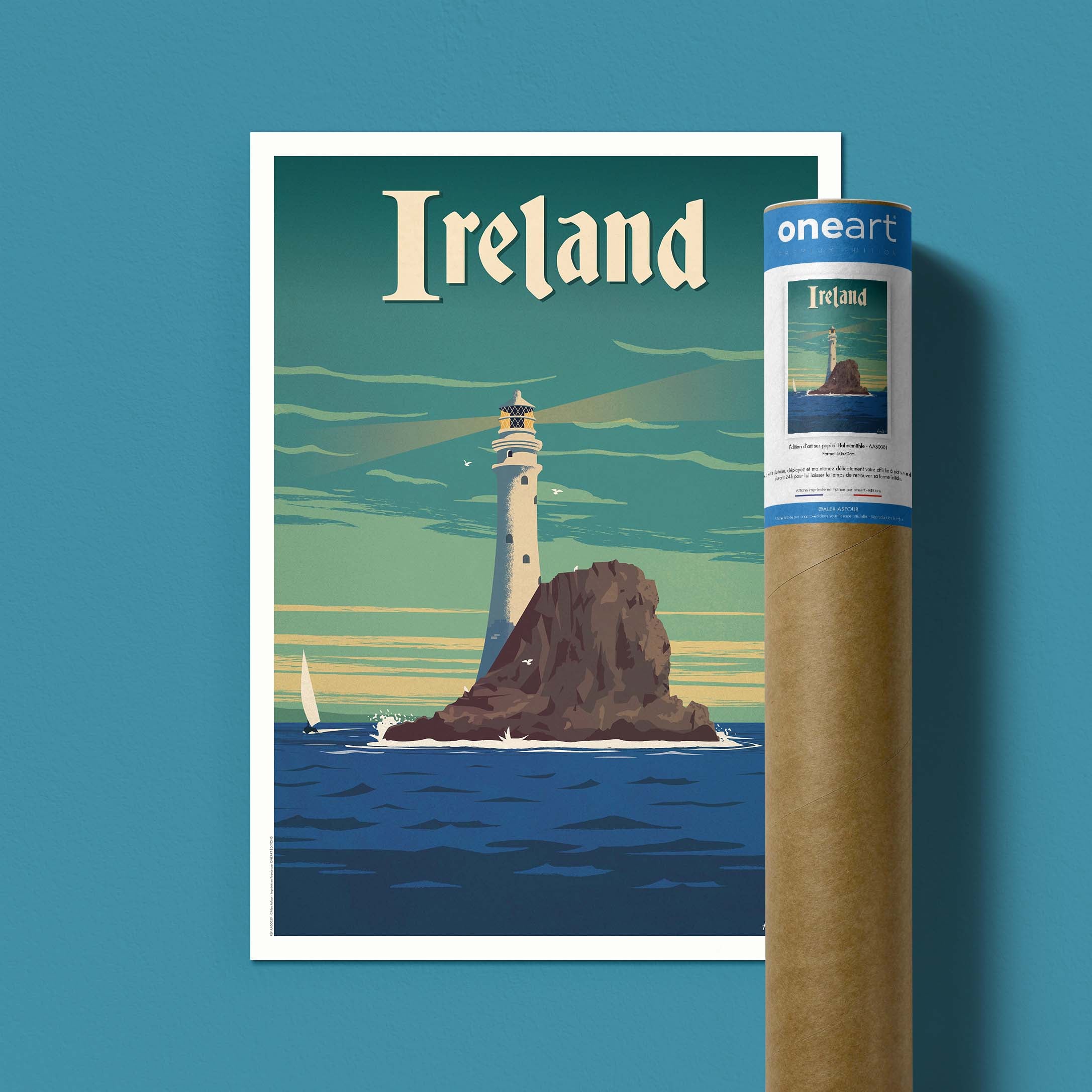 Affiche de voyage Irlande - Phare par Alex Asfour