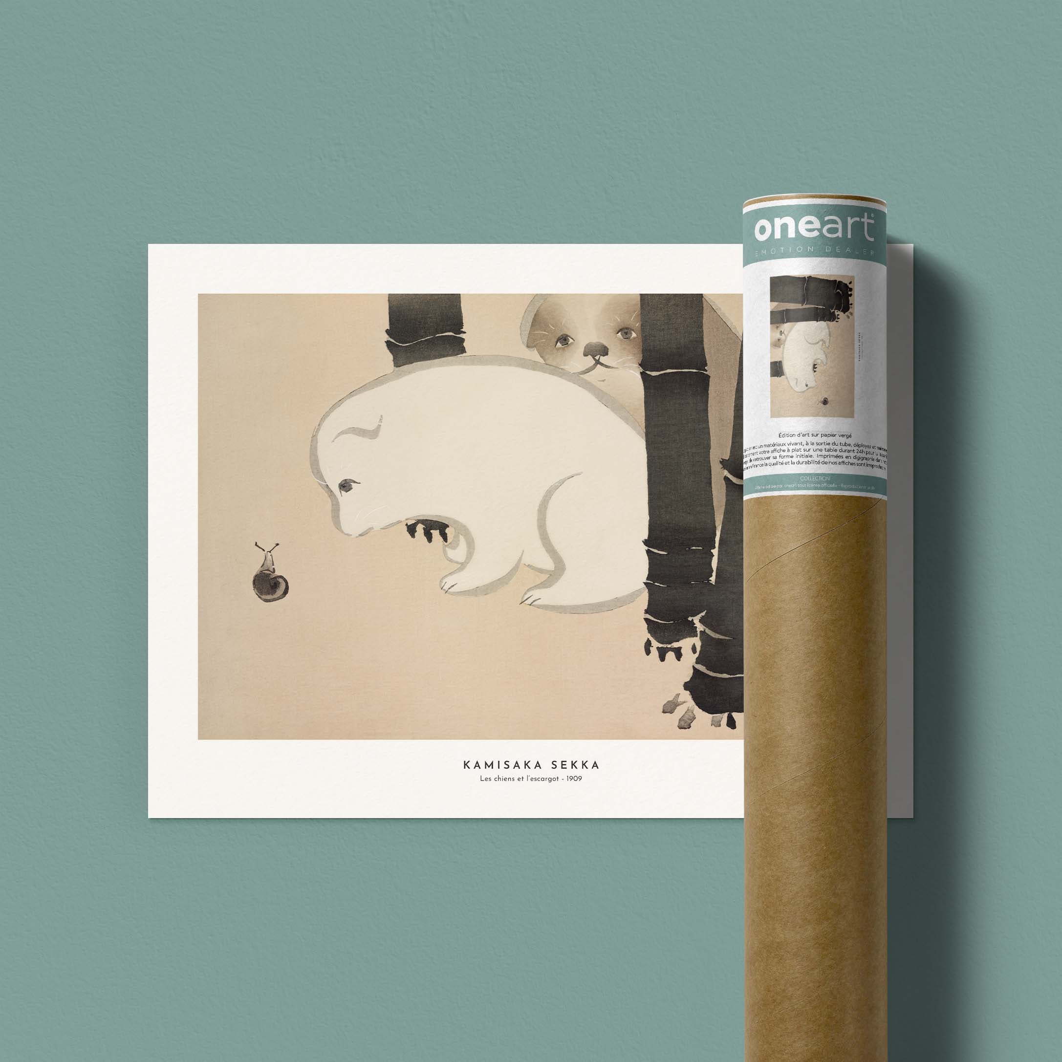 Estampe japonaise - Les chiens et l'escargot-oneart.fr