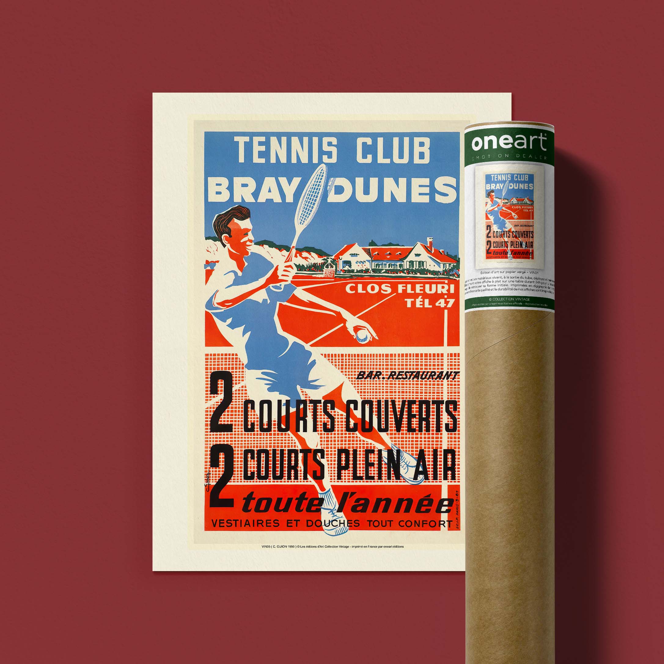 Affiche publicité vintage - Tennis CluB-oneart.fr