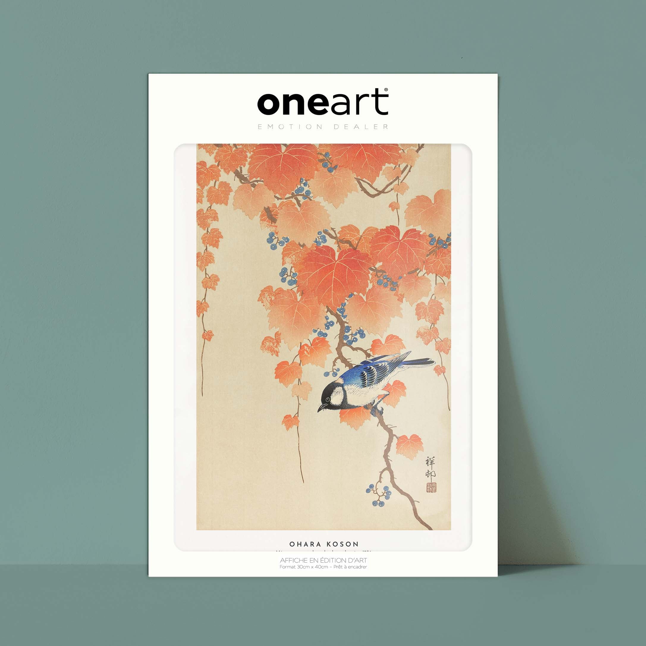 Estampe japonaise - Mésange sur une branche de paulownia-oneart.fr