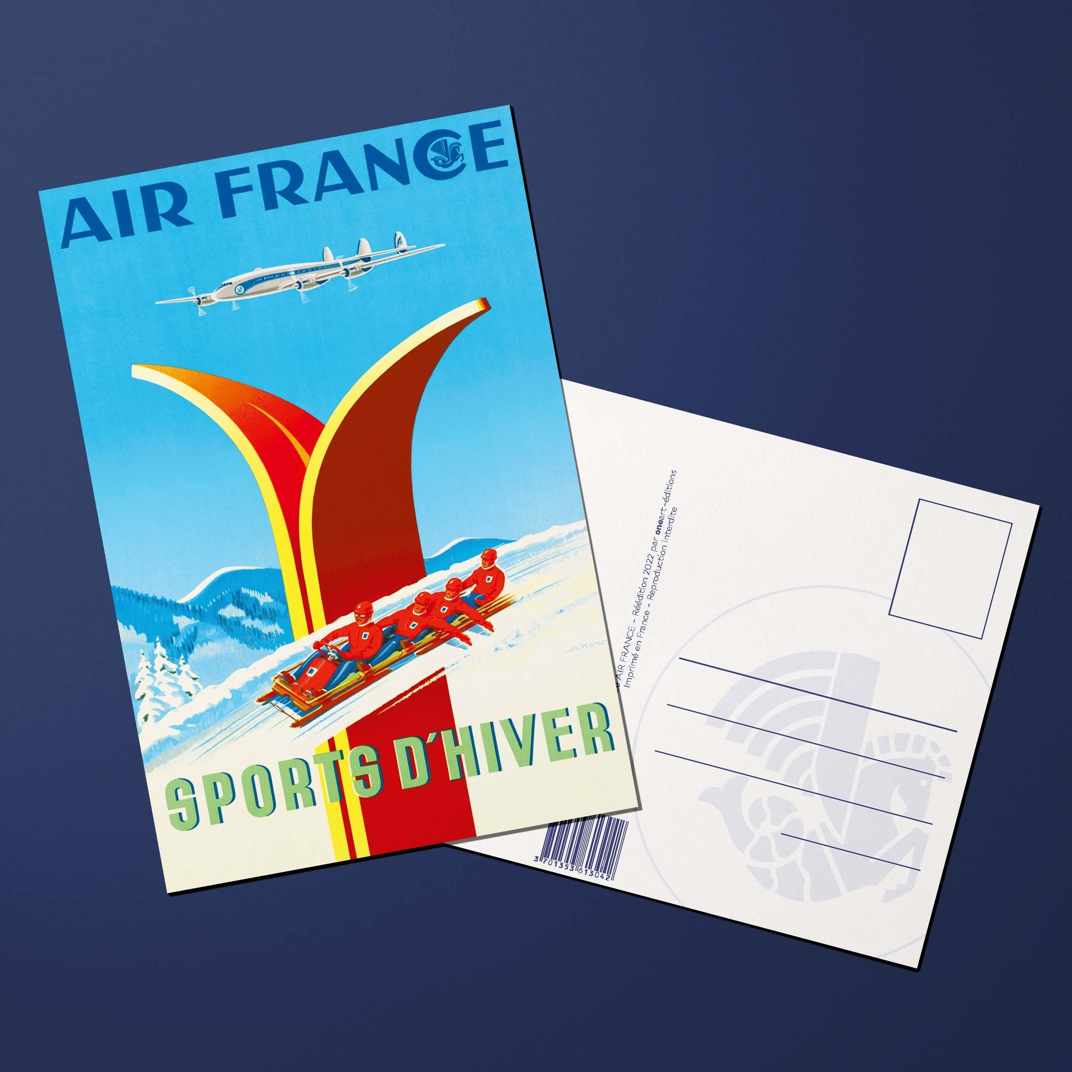 Postcard Air France Legend Winter sports, bobsleigh