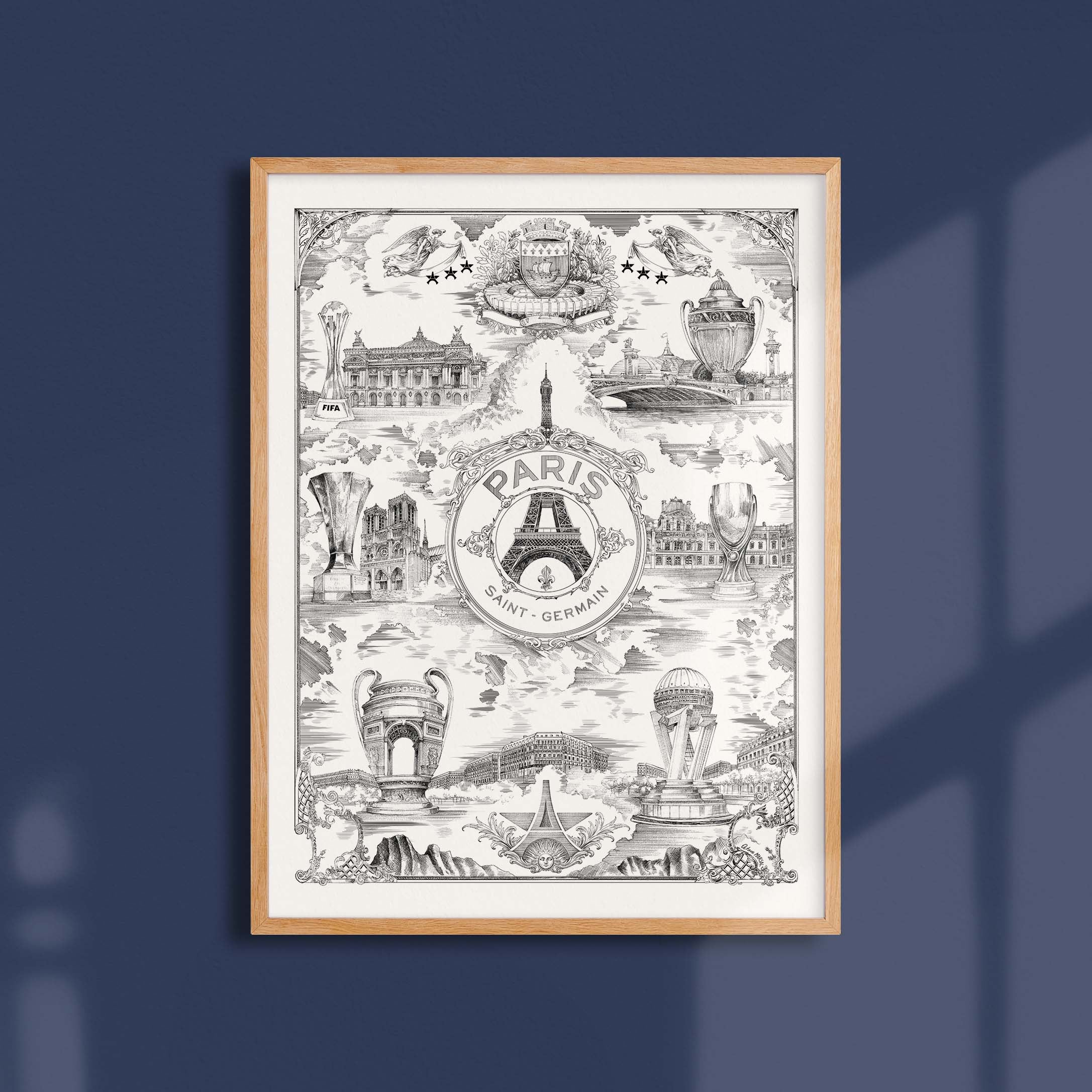 Affiche PSG - Allégorie Parisienne sur fond blanc par Octave Marsal