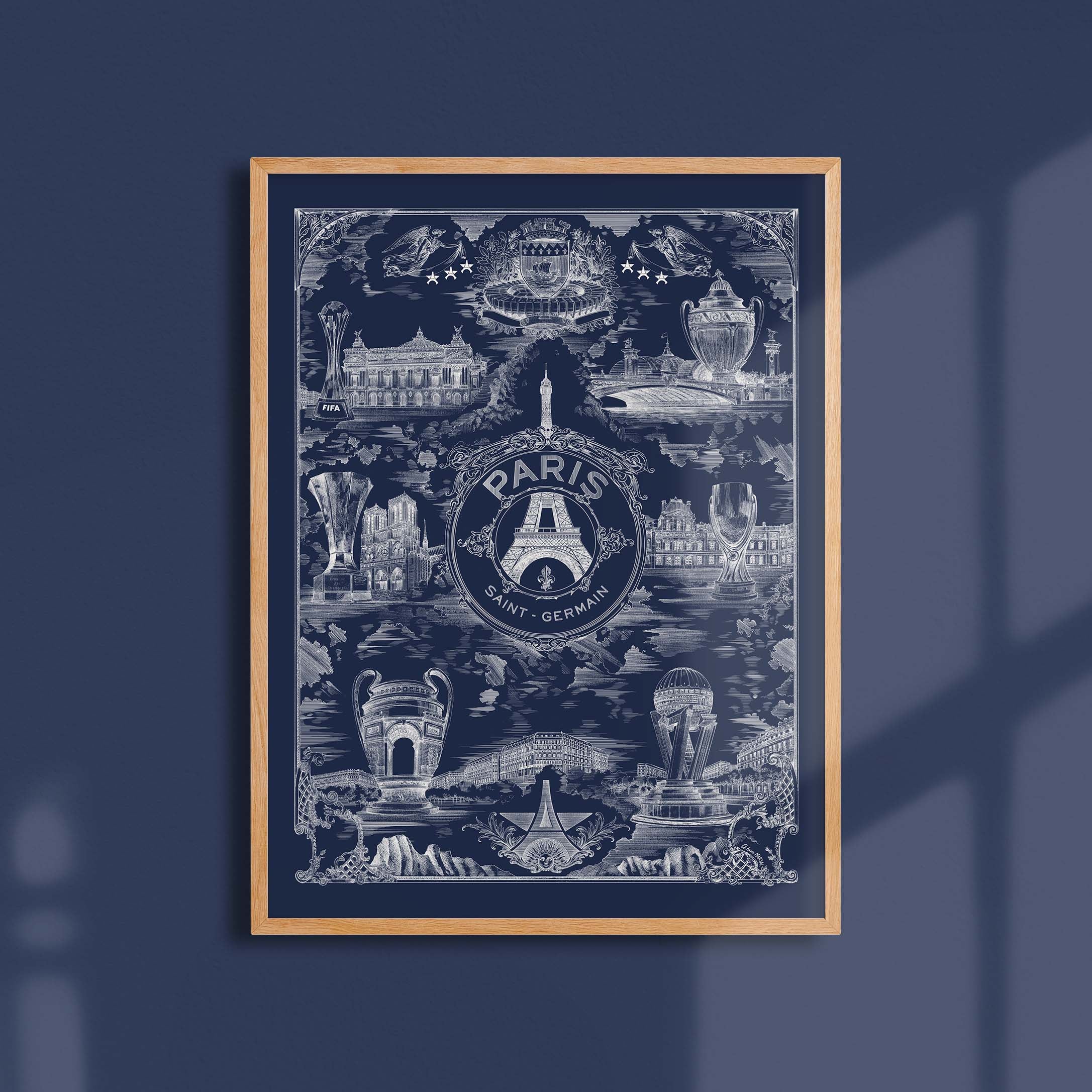 Affiche PSG - Allégorie Parisienne sur fond bleu par Octave Marsal