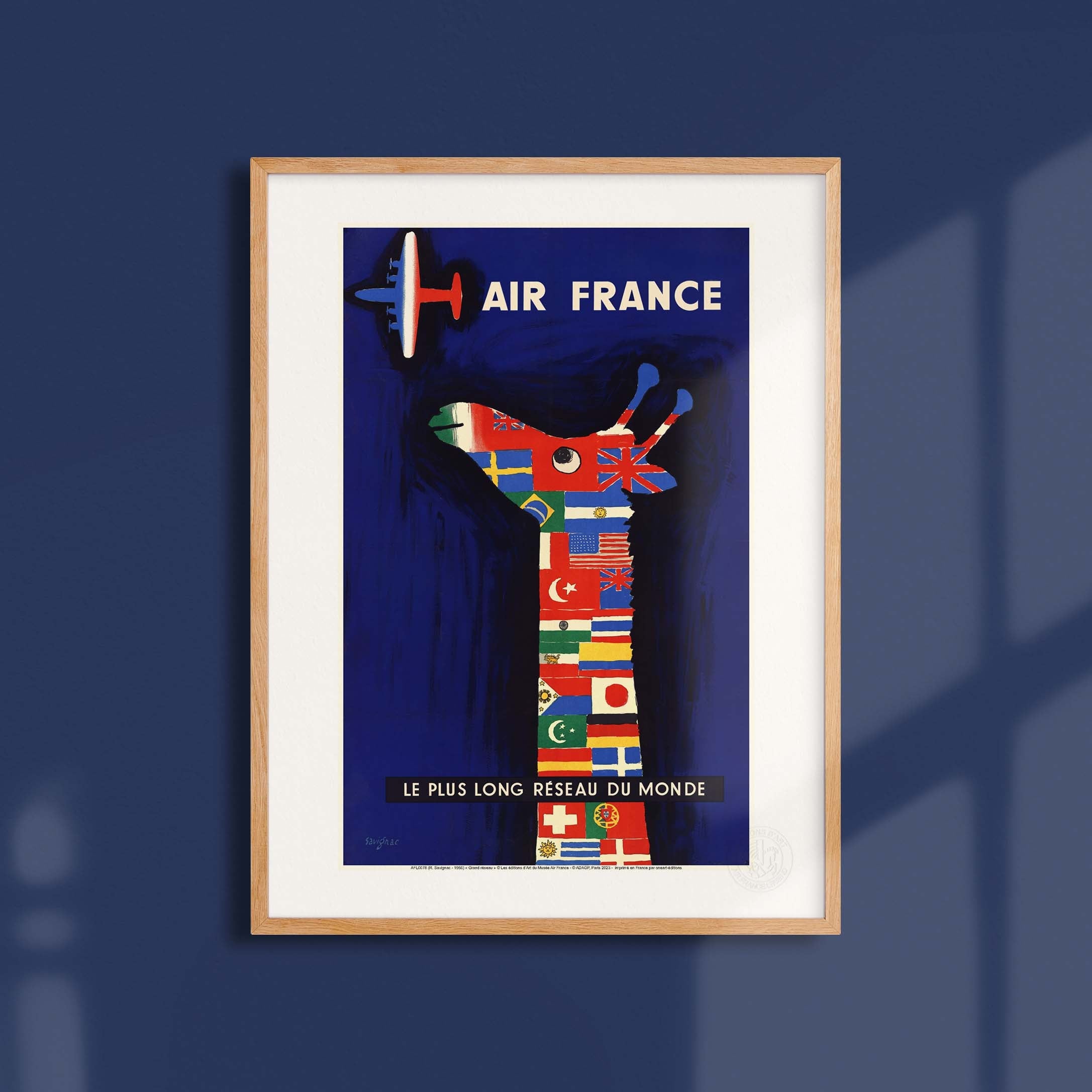 Affiche Air France - France, girafe et drapeaux