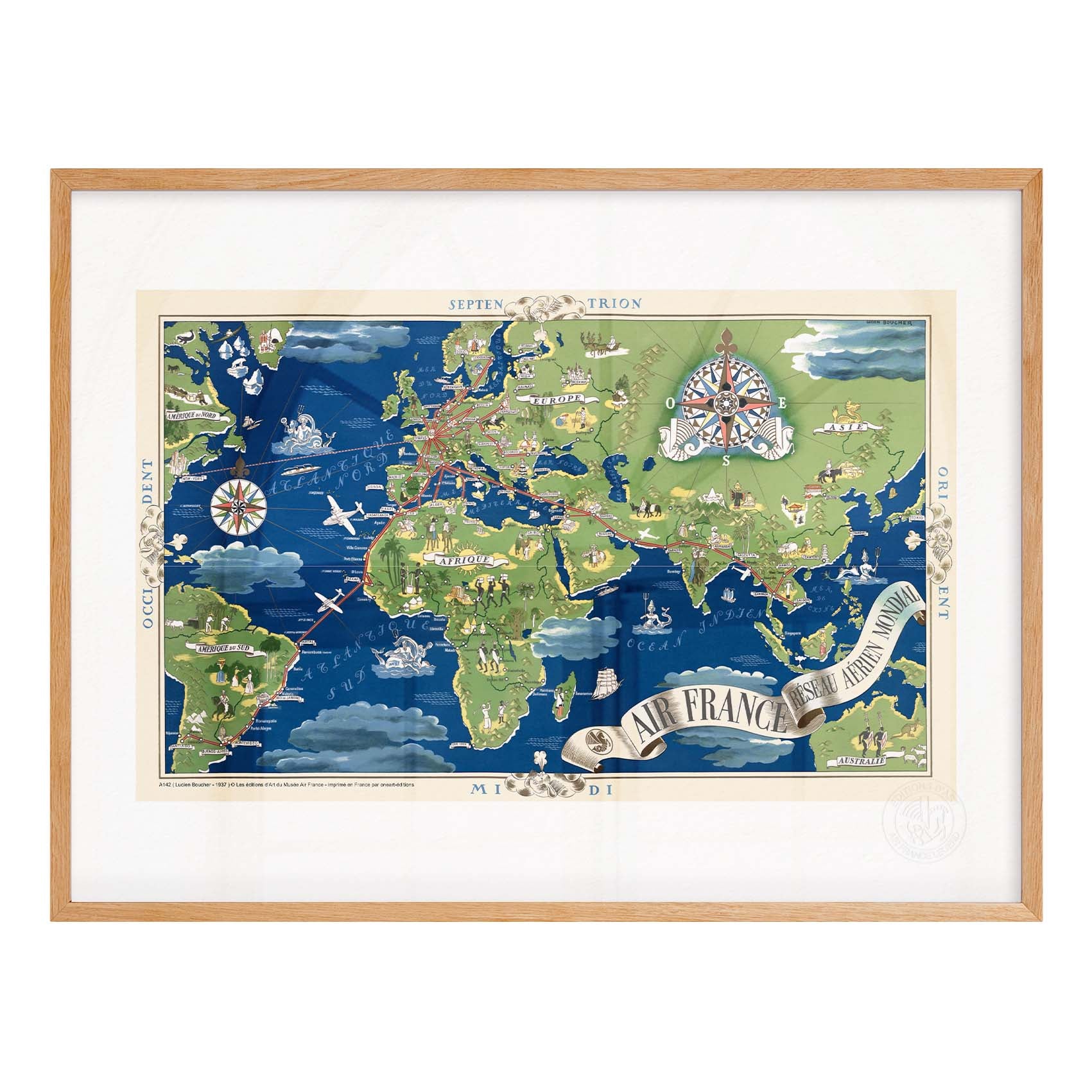 Air France poster - Planisphere Blue/green