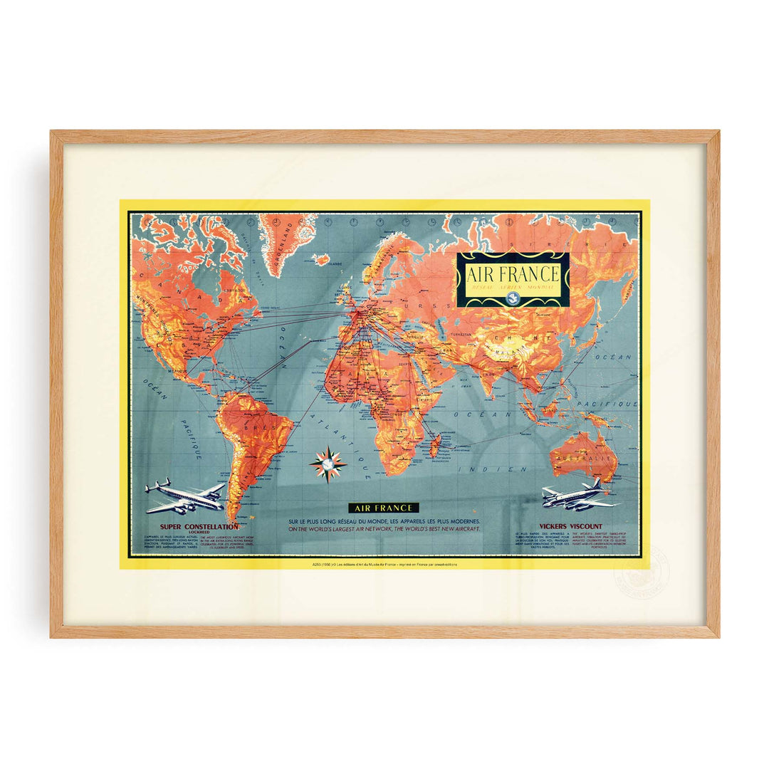 Affiche Air France - Planisphère découvrez le monde…