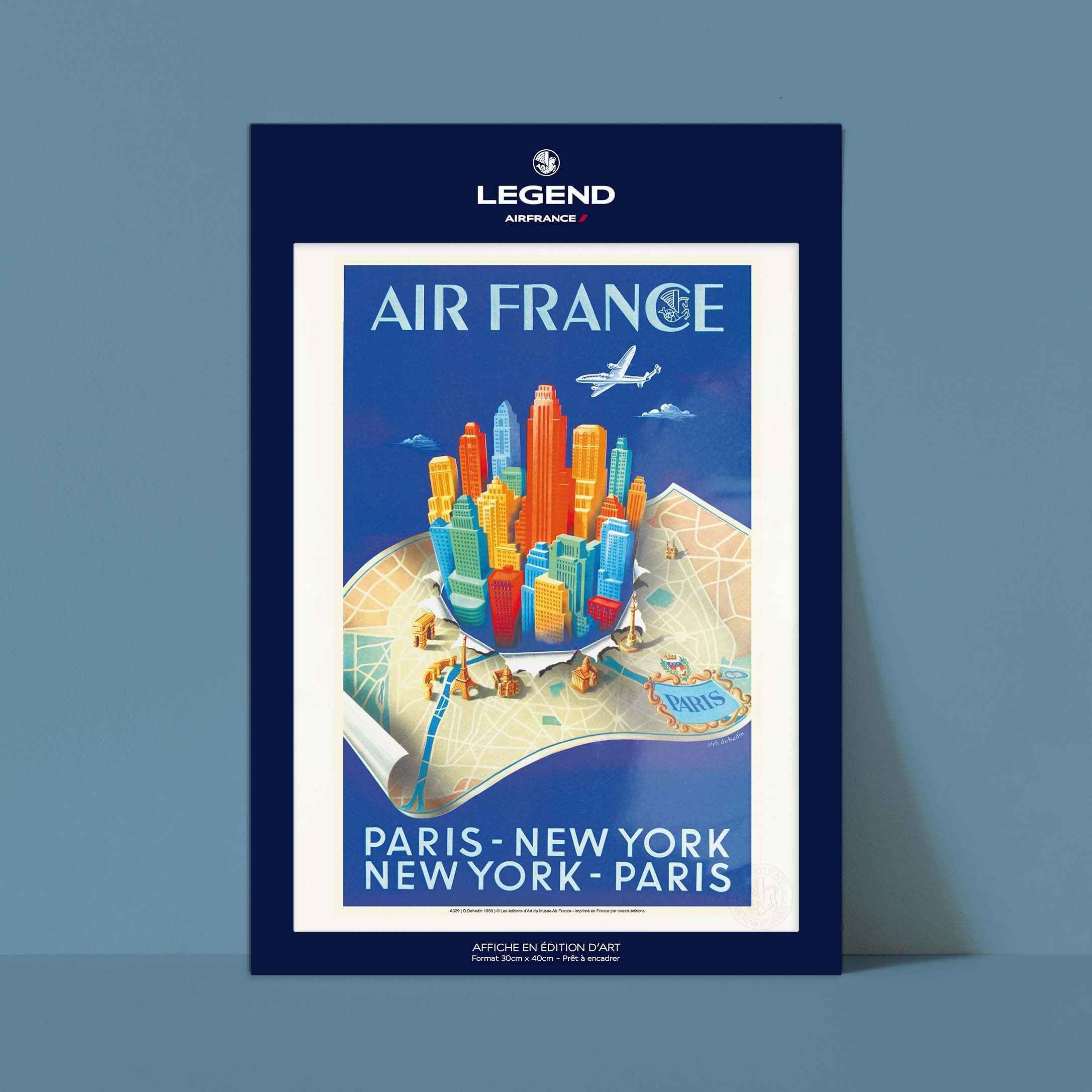 Air France poster - Paris New York Building map