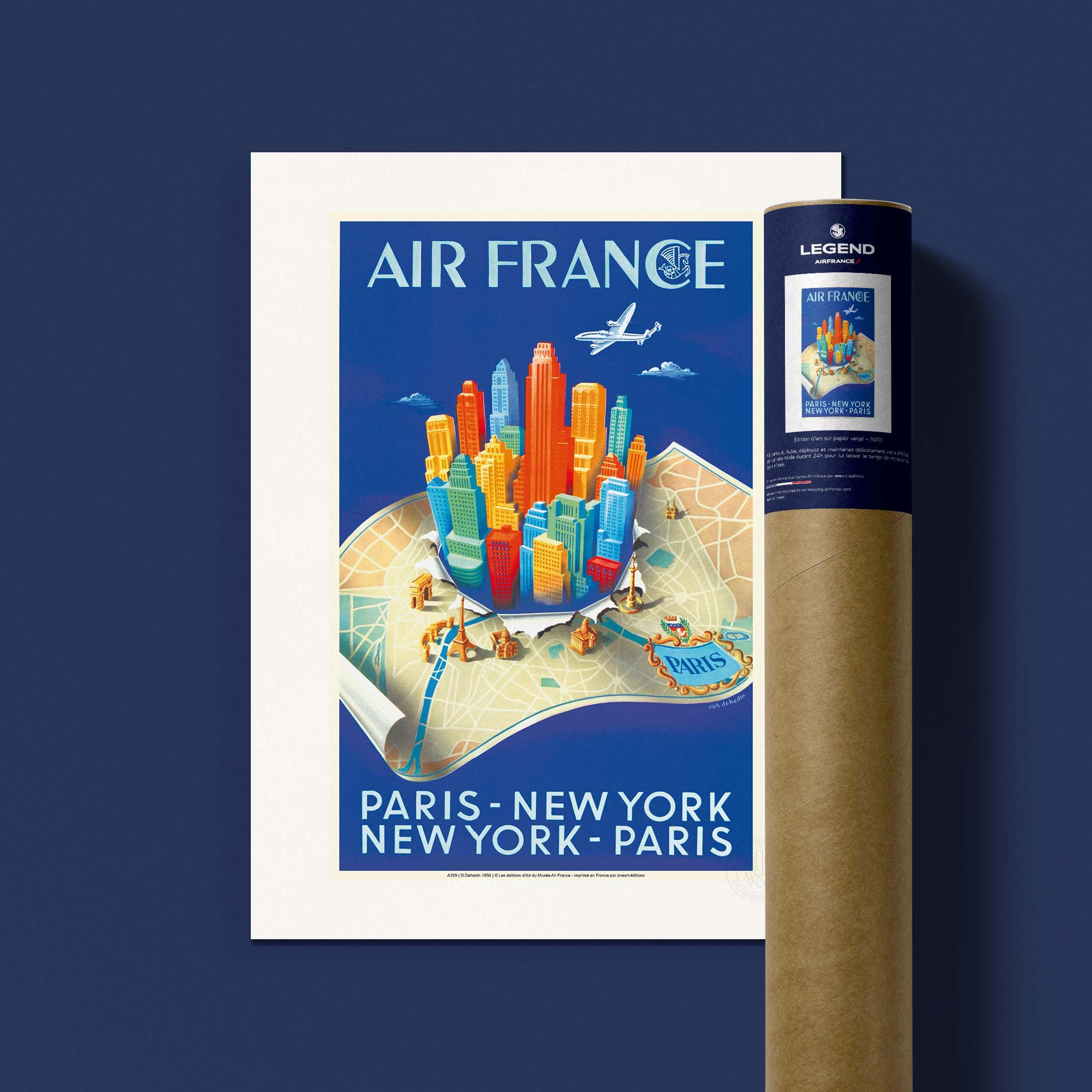 Air France poster - Paris New York Building map