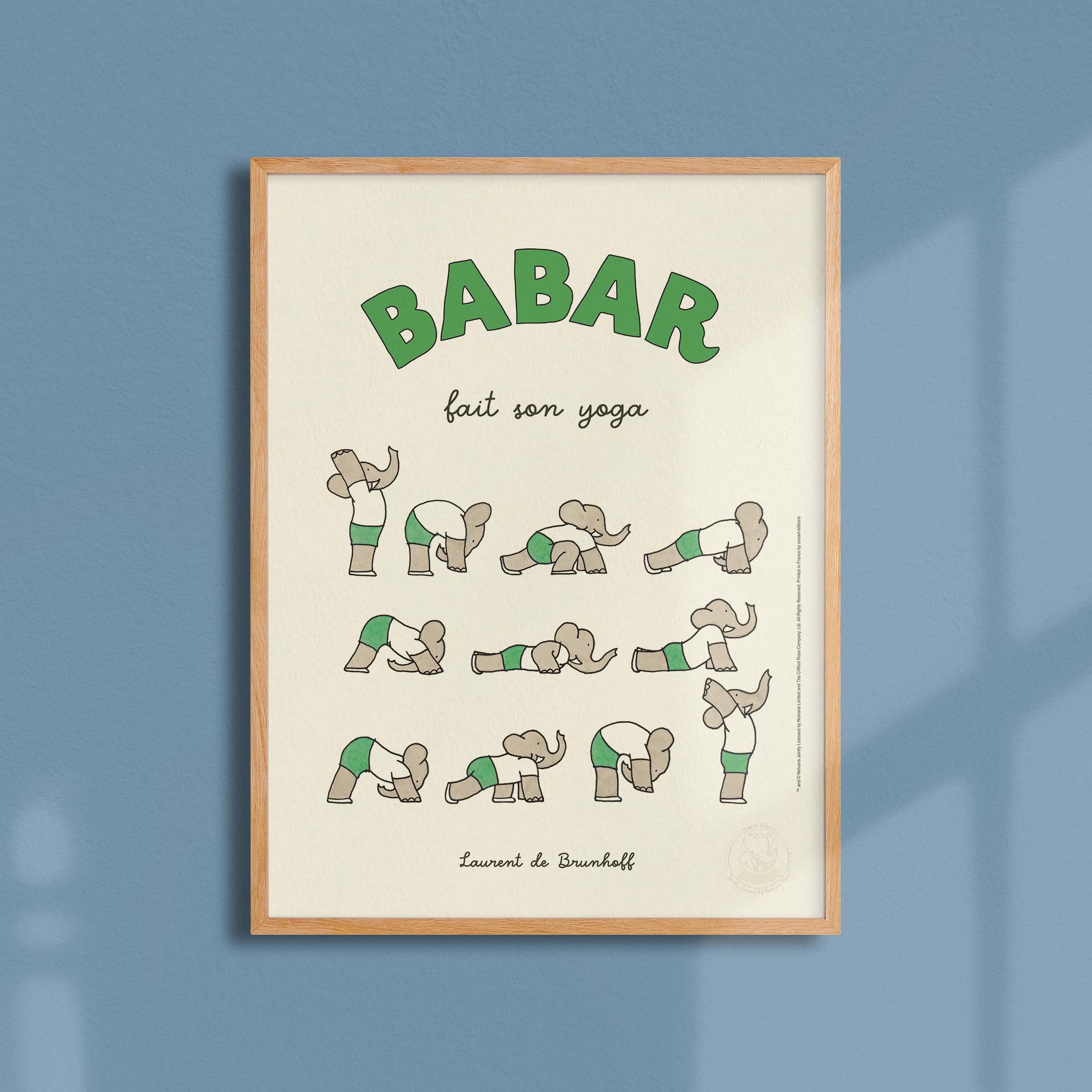 Vintage Babar shops En Avion Mounted & Framed Poster Print 1989 Laurent de Brumhoff