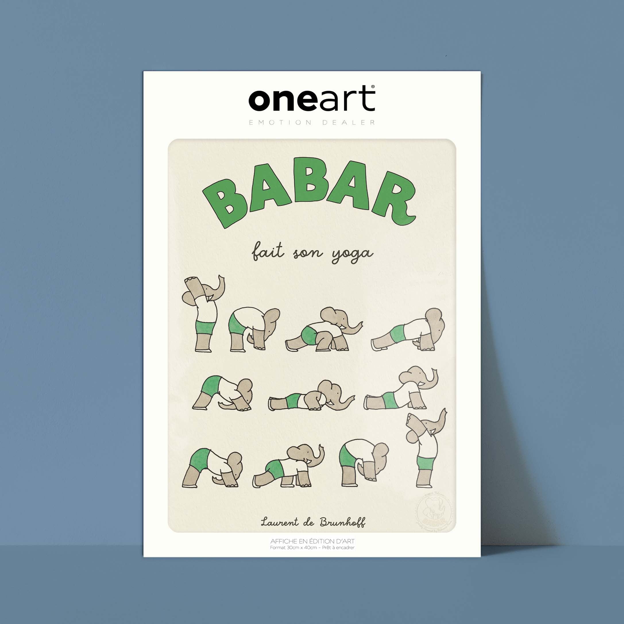 Affiche "Les Imparfaits" Babar fait son yoga - vert