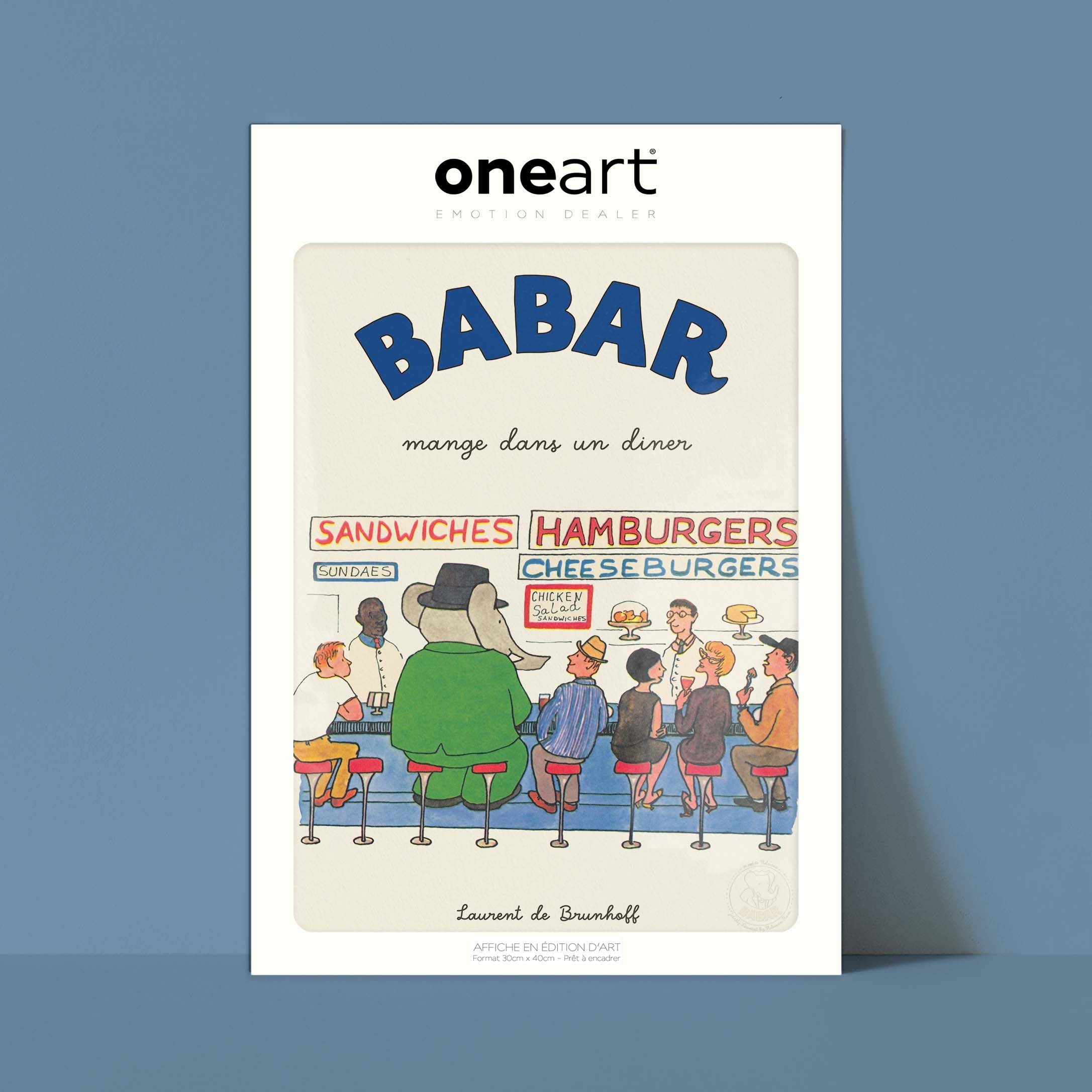 Affiche "Les Imparfaits" Babar mange dans un diner