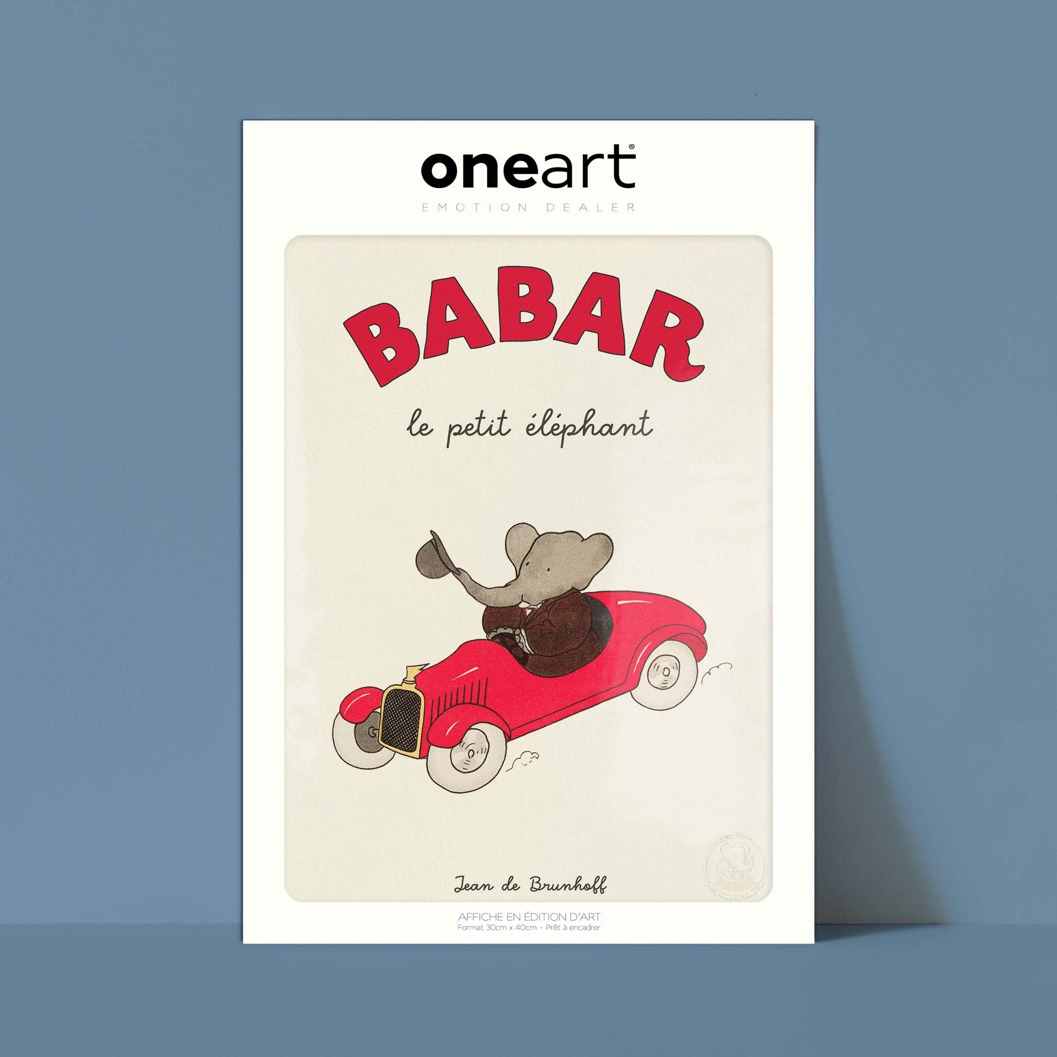 Poster Babar the little elephant, in his car