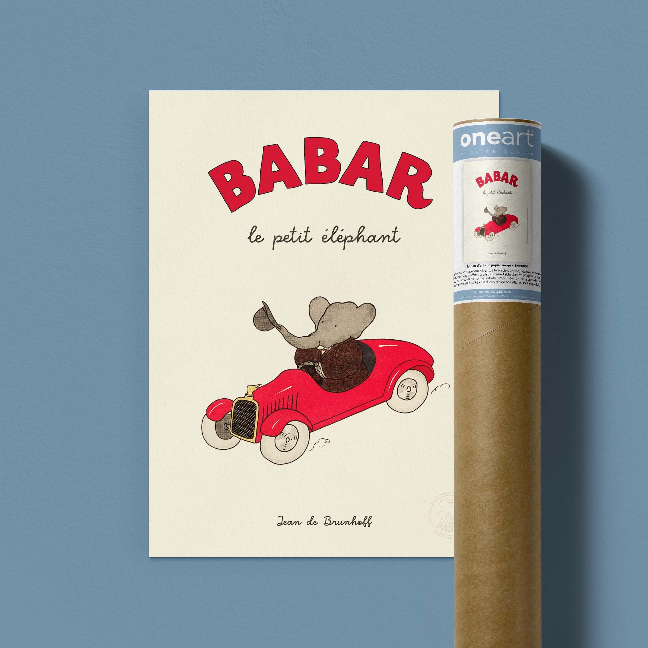 Poster Babar the little elephant, in his car