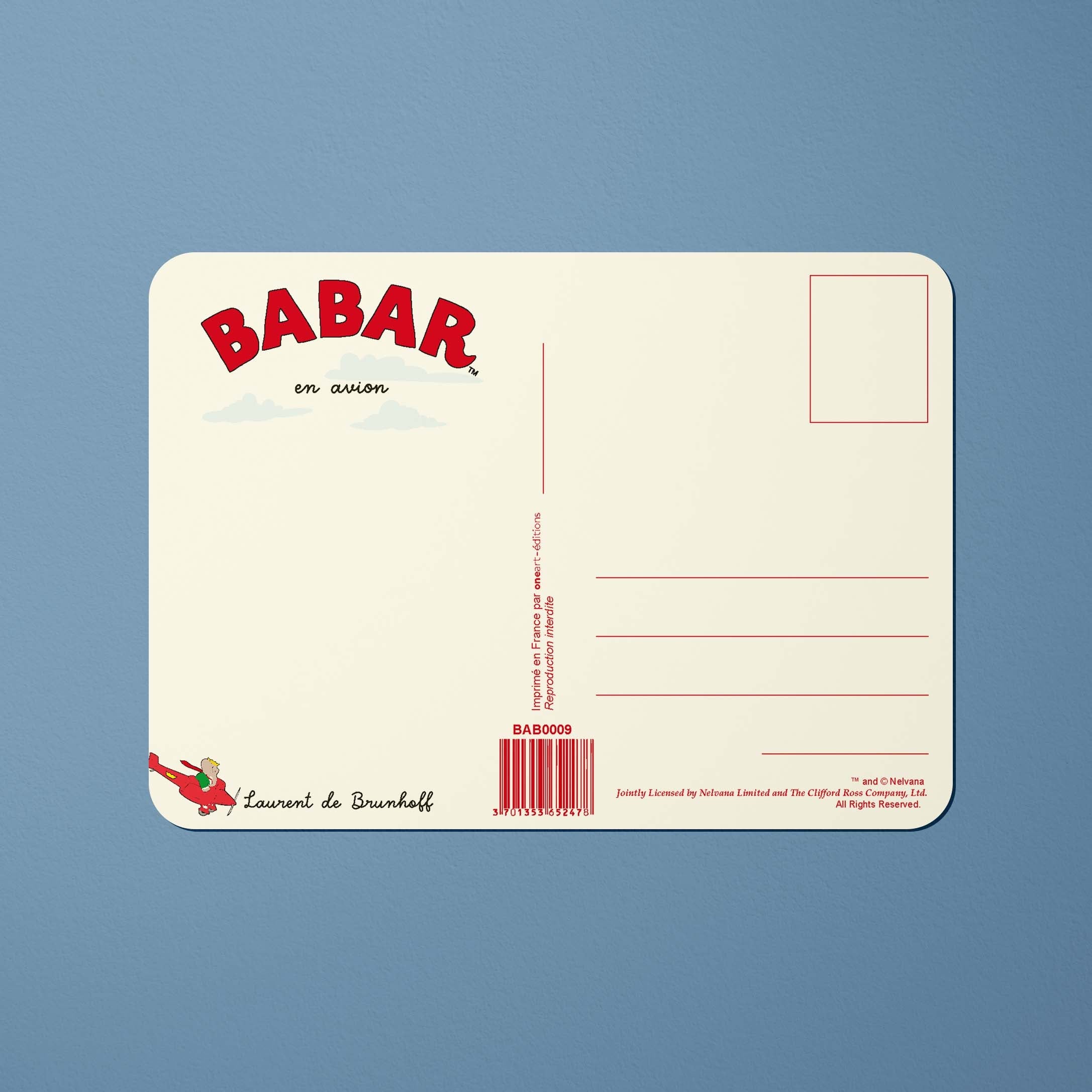 Carte postale Babar Babar en avion