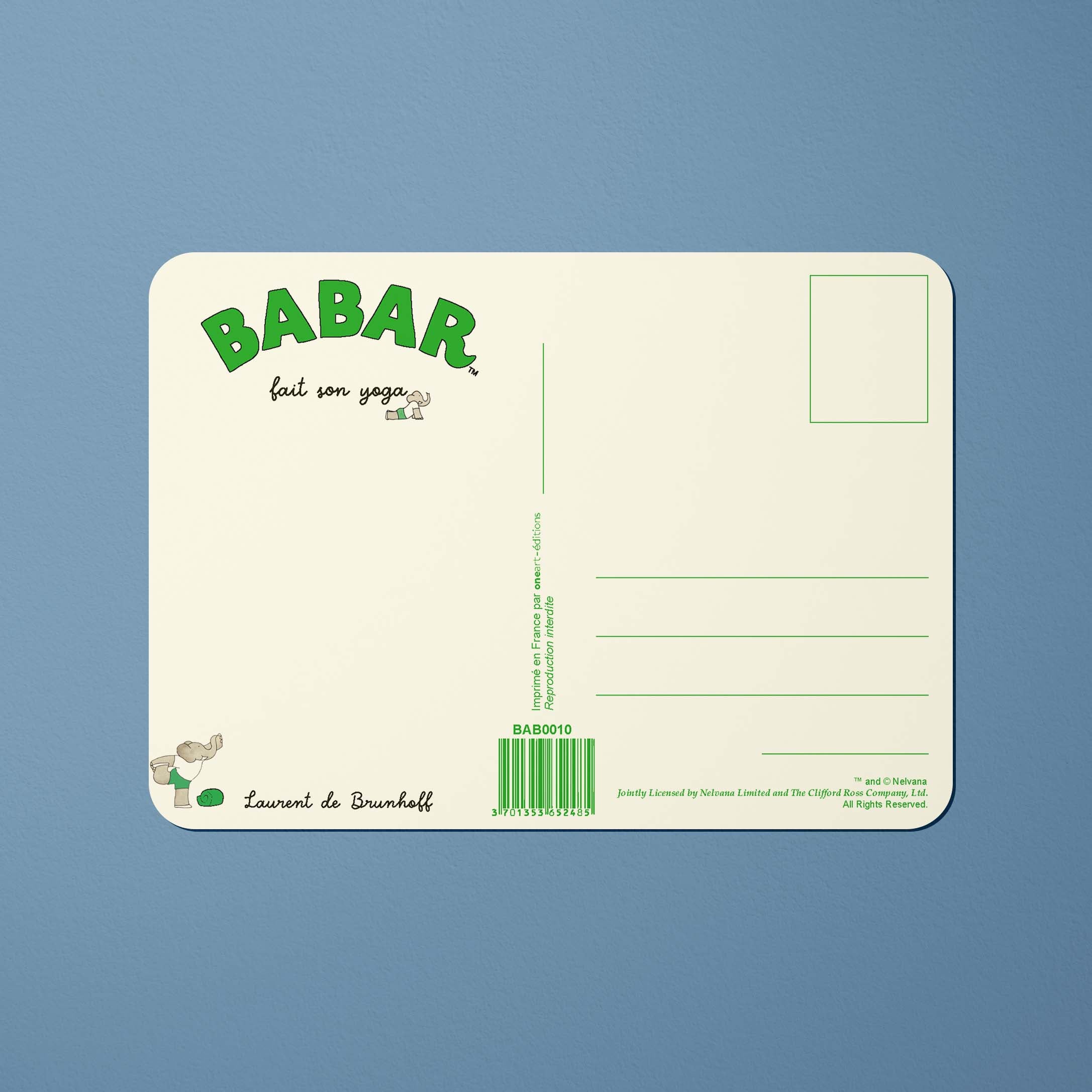 Carte postale Babar Babar fait son yoga - vert